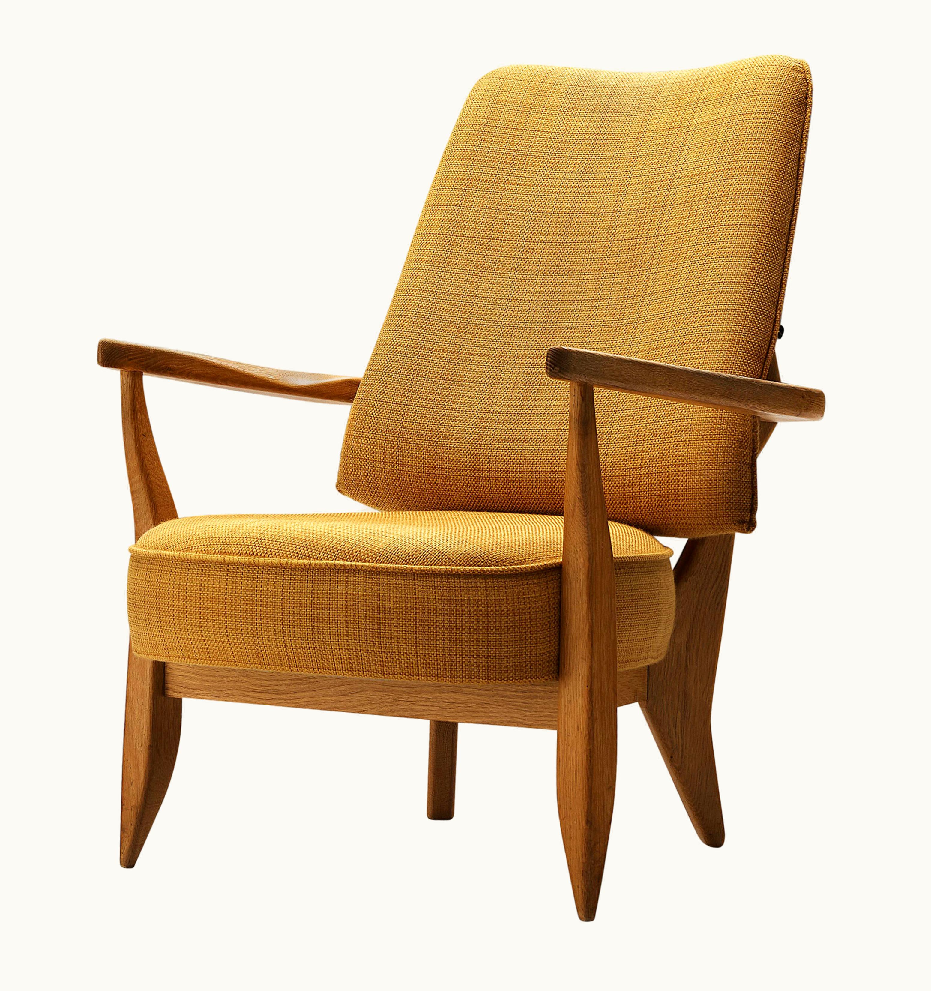 Guillerme et Chambron Guillerme et Chambron Lounge Chair In Oak With Yellow Upholstery