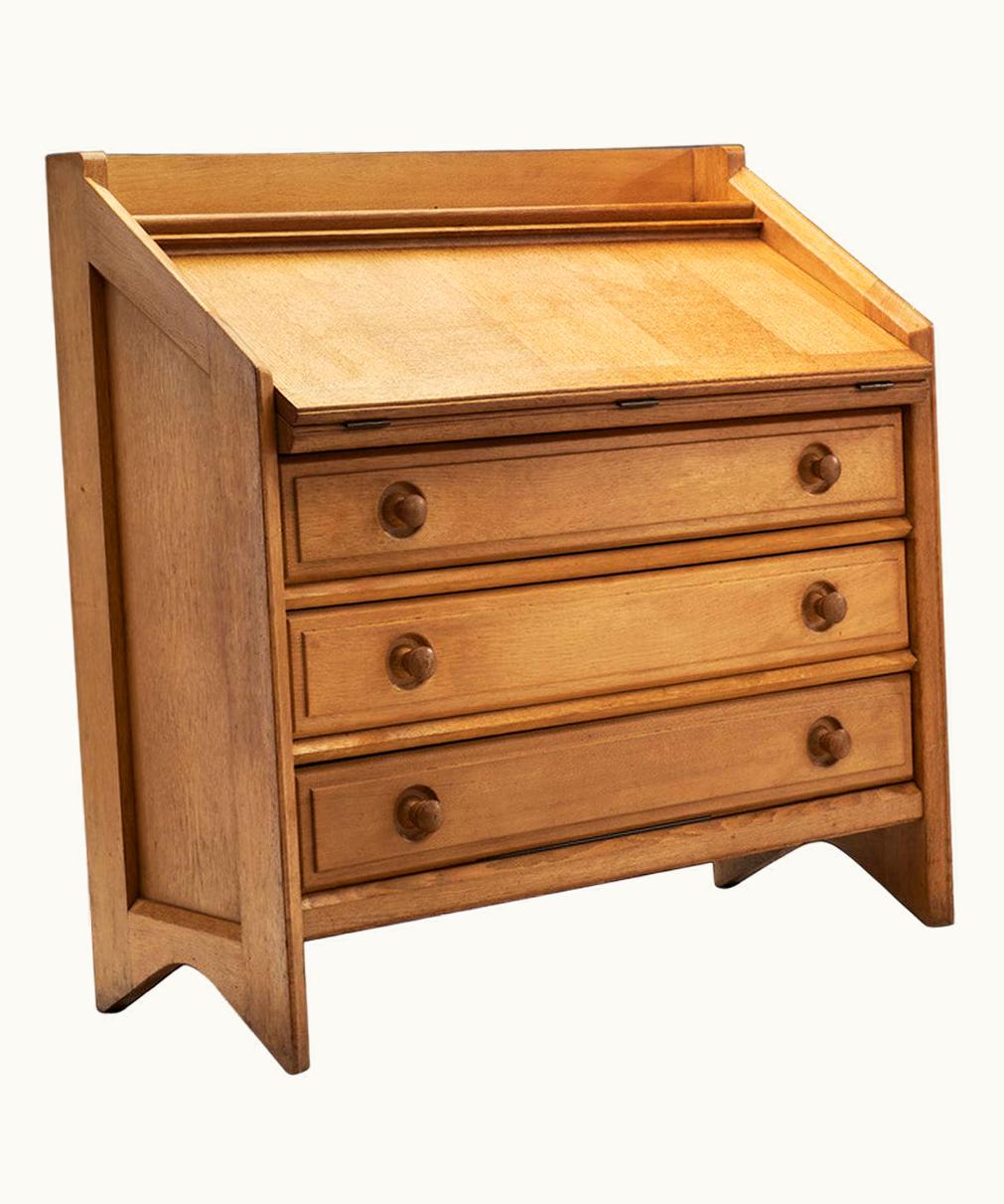 Guillerme et Chambron Oak Secretaire For Votre Maison, France, 1960s
