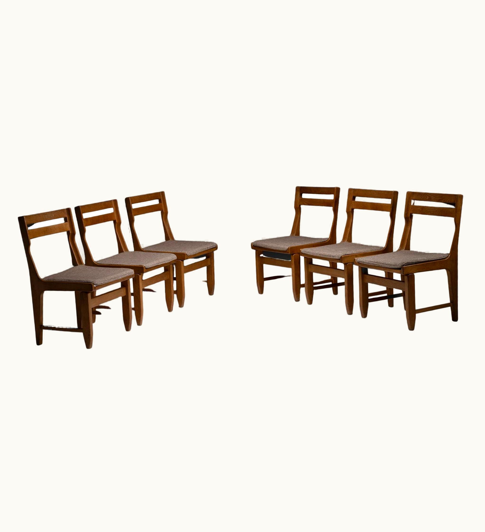 Guillerme et Chambron Set Of '6' Oak Dining Chairs By Guillerme Et Chambron France Circa 1960