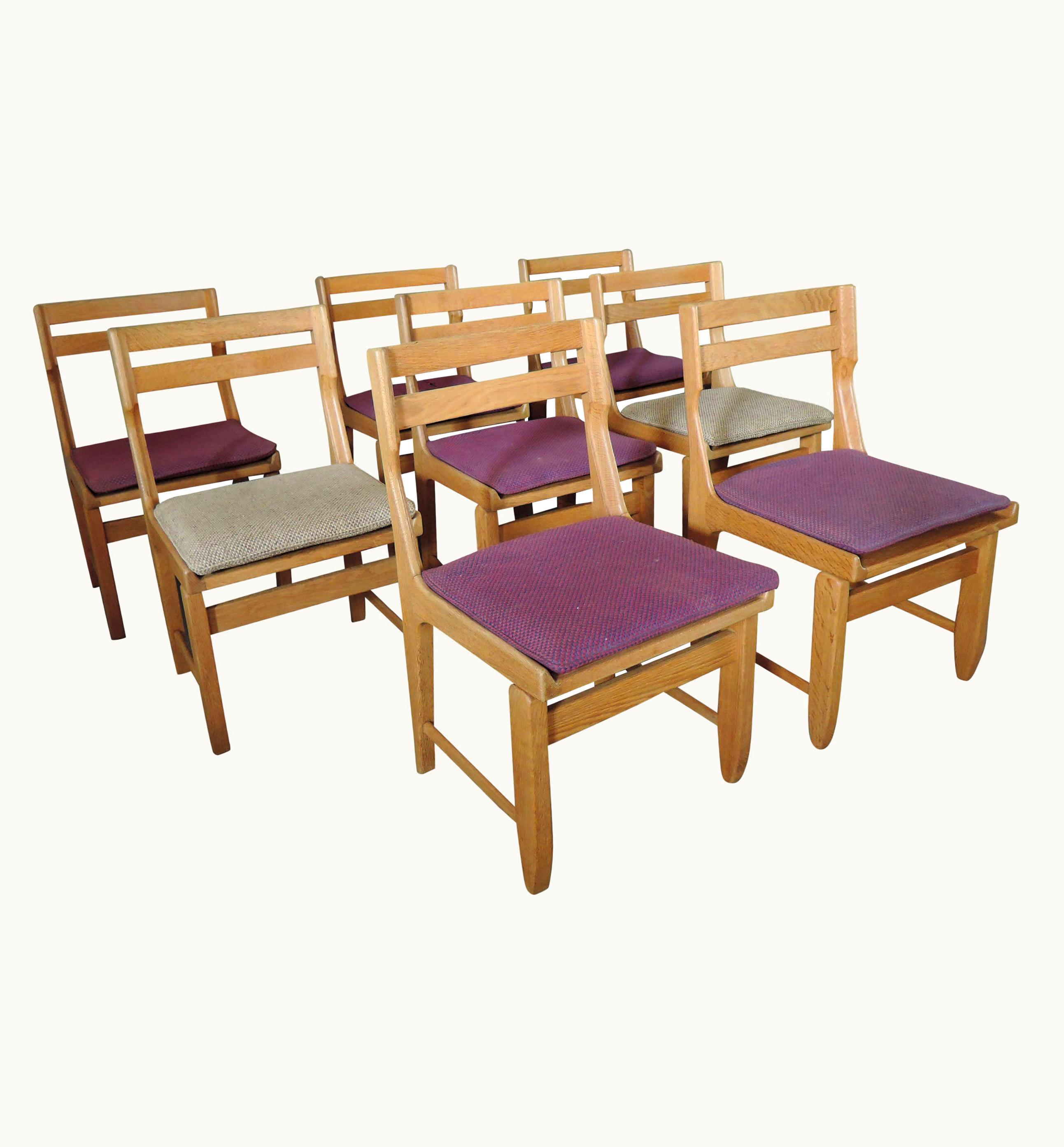 Guillerme et Chambron Set Of 8 Fine 1970s Oak Dining Chairs By Guillerme & Chambron