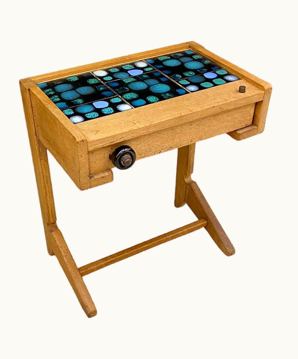 Guillerme et Chambron Guillerme et Chambron, Oak And Ceramic Nightstand, Circa 1970