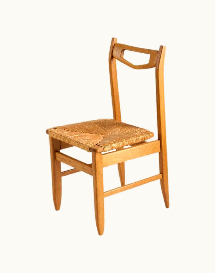 Guillerme et Chambron Guillerme et Chambron, Set Of Six Oak & Straw Dining Chairs, France, Mid-Century
