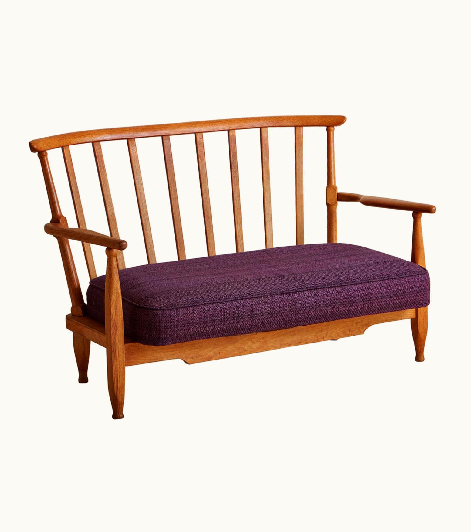 Guillerme et Chambron Oak Settee With Cushions By Guillerme Et Chambron, France 1960s