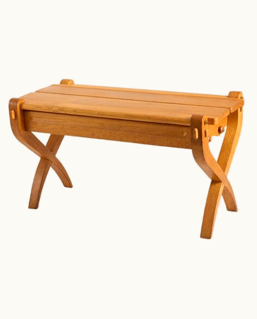 Guillerme et Chambron Guillerme et Chambron, Oak Bench With Storage, France, Mid-20th Century