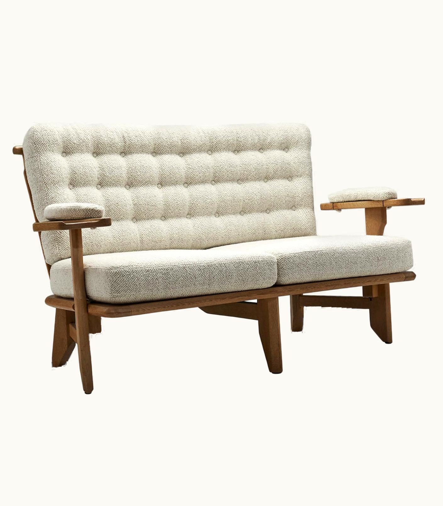 Guillerme et Chambron Guillerme et Chambron Sculpted Oak Two-Seater Sofa For Votre Maison, France 1960