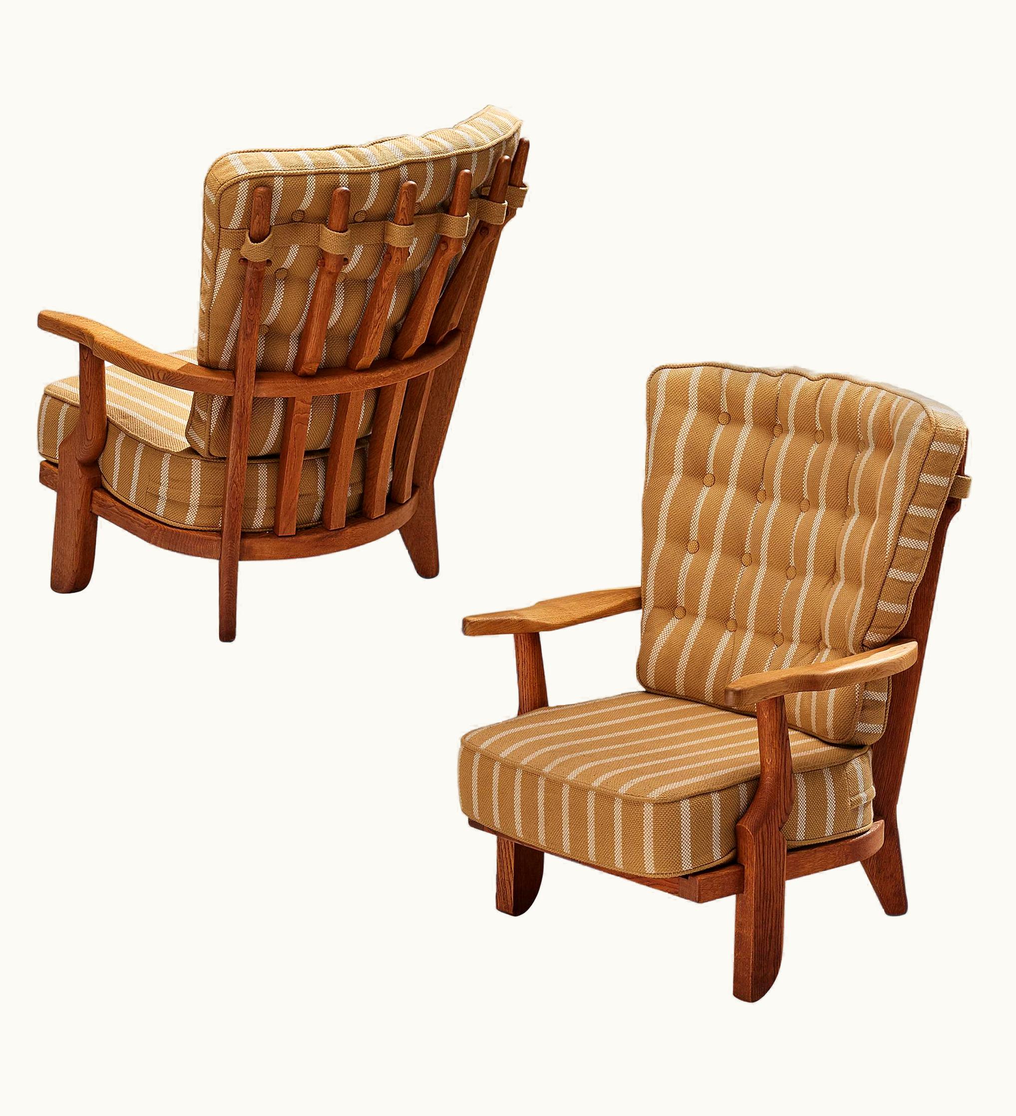 Guillerme et Chambron 'Mid Repos' Pair Of Lounge Chairs In Oak