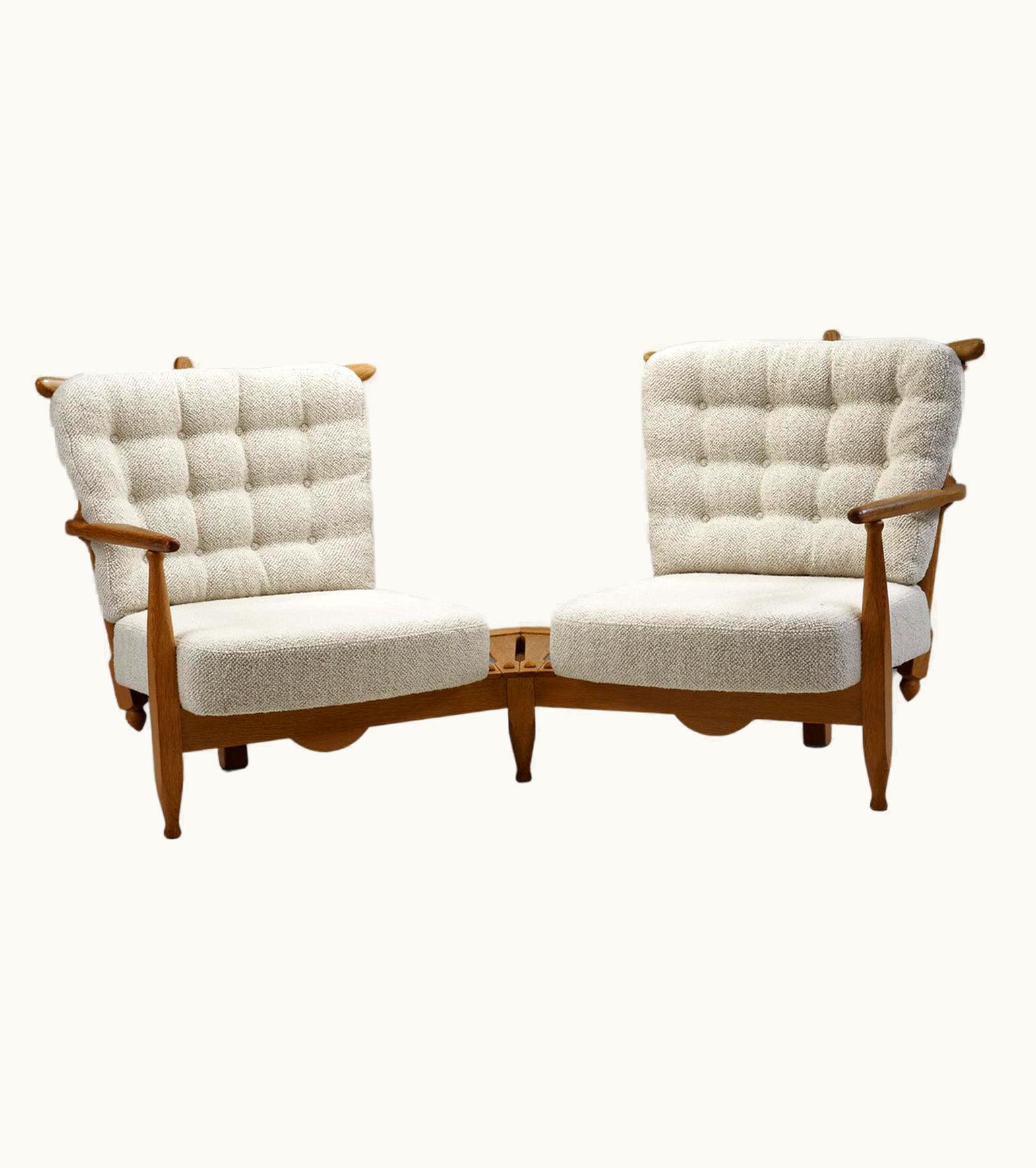 Guillerme et Chambron Guillerme et Chambron Oak Settee With Connecting Table, France 1950s