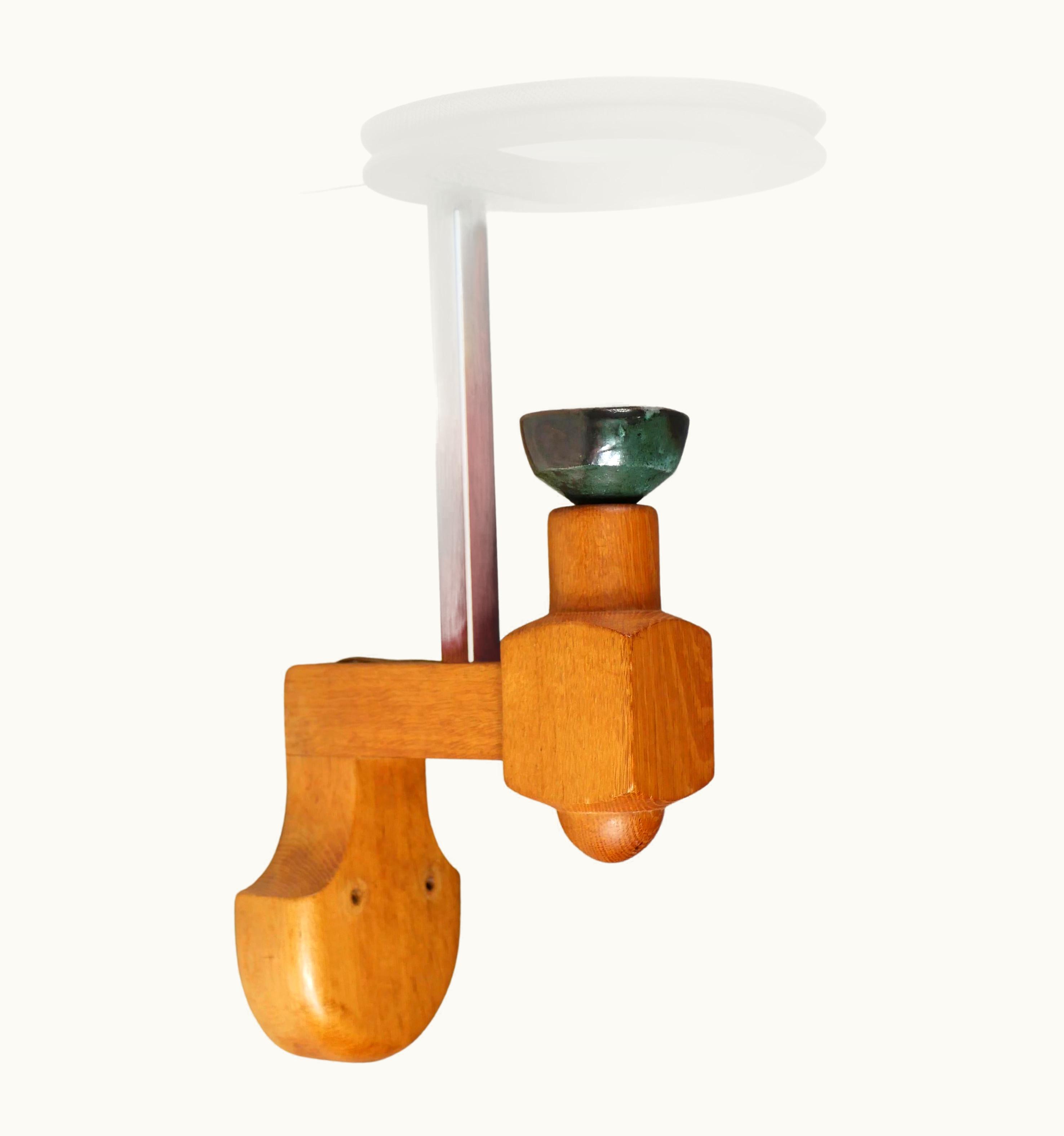 Guillerme et Chambron Pair Of Oak And Ceramics Wall Lights By Guillerme Et Chambron, France, 1960's
