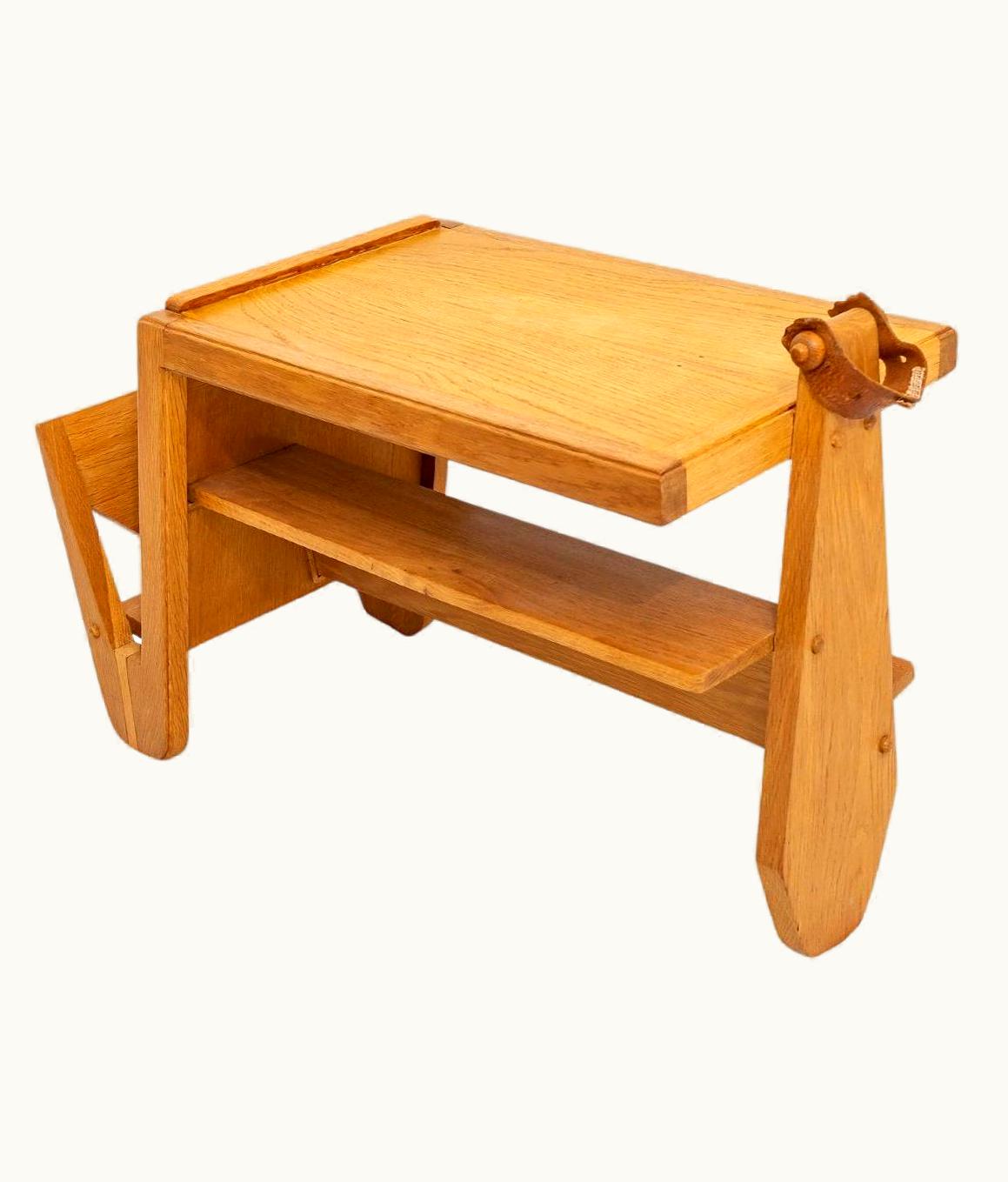 Guillerme et Chambron Sofa End Table, Waxed Light Oak, Design Guillerme & Chambron, Circa 1965