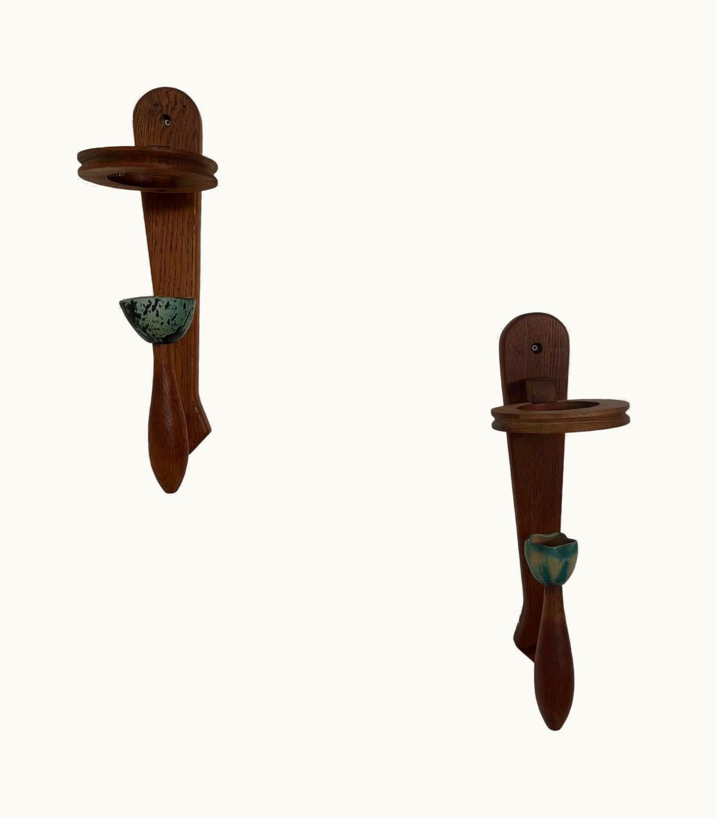 Guillerme et Chambron Pair Of Mid-Century Oak Guillerme Et Chambron Wall Lights