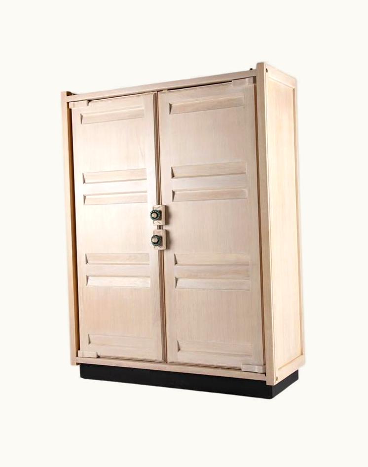 Guillerme et Chambron Guillerme et Chambron, Limed Oak Two-Door Armoire, France, Mid-20th Century