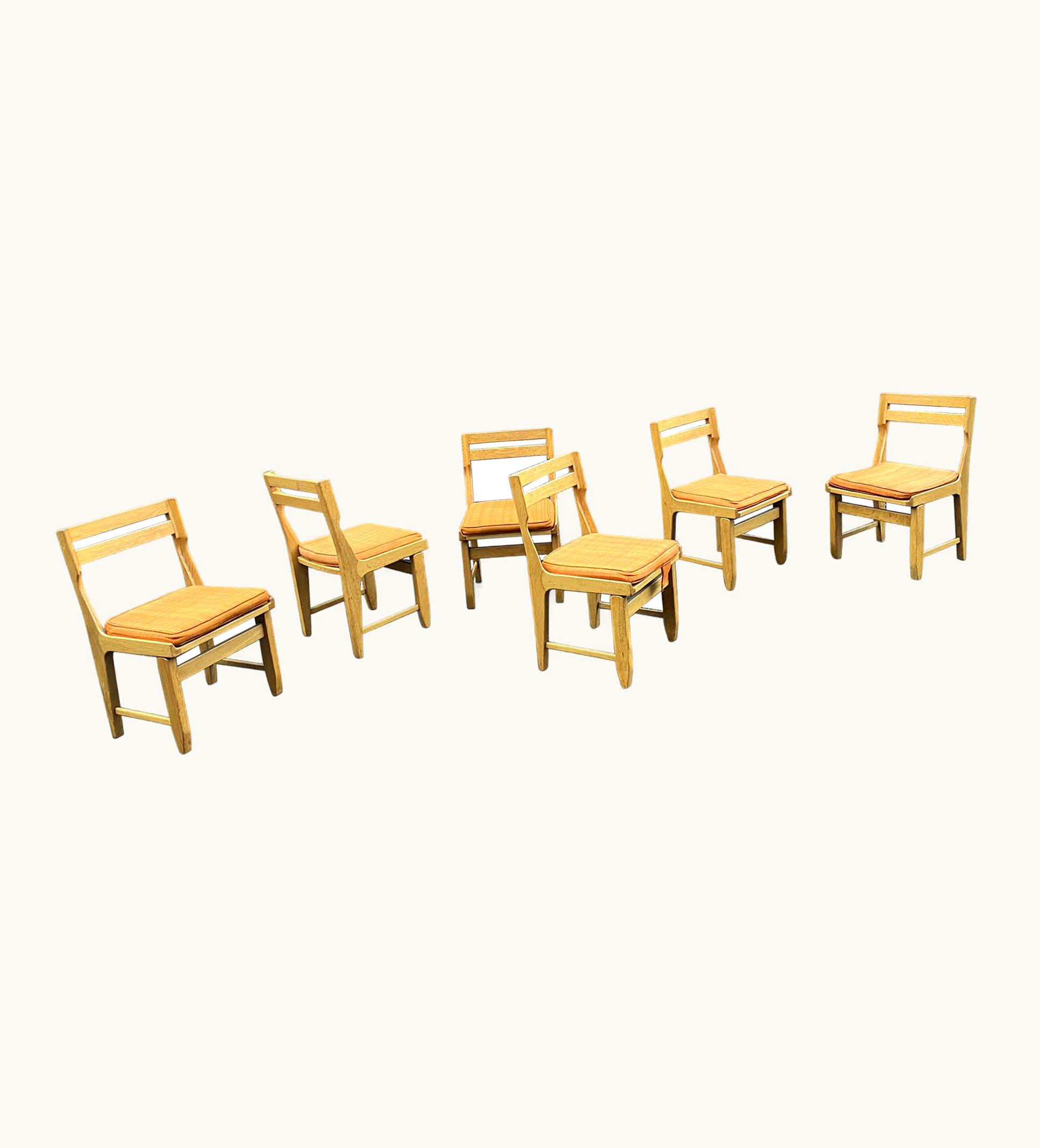 Guillerme et Chambron Guillerme et Chambron, Set Of 6 Oak Chairs, Edition Votre Maison, 1970