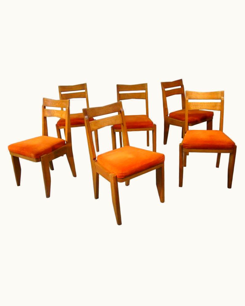 Guillerme et Chambron Guillerme et Chambron, Set Of 6 Oak Chairs. Edition Votre Maison, 1970