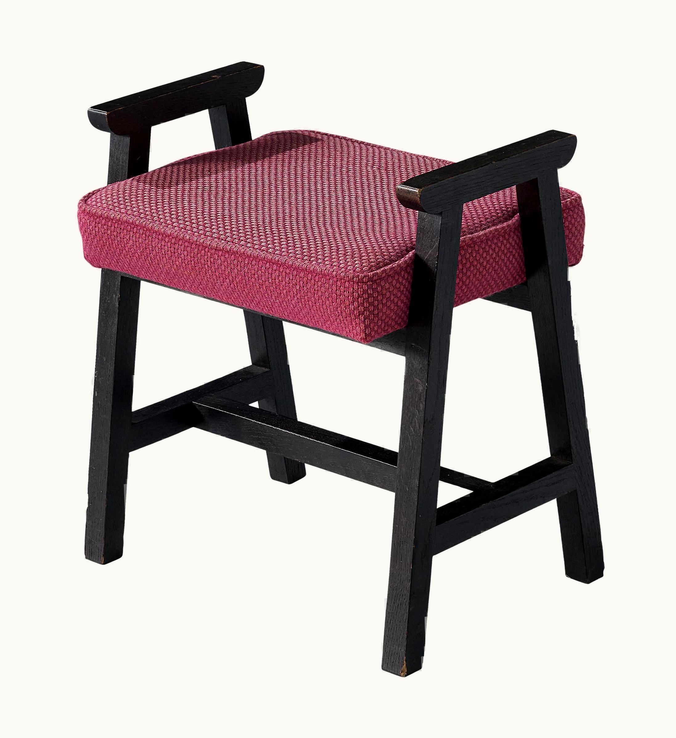 Guillerme et Chambron Guillerme & Chambron 'Grégoire' Stool In Stained Oak And Pink Upholstery