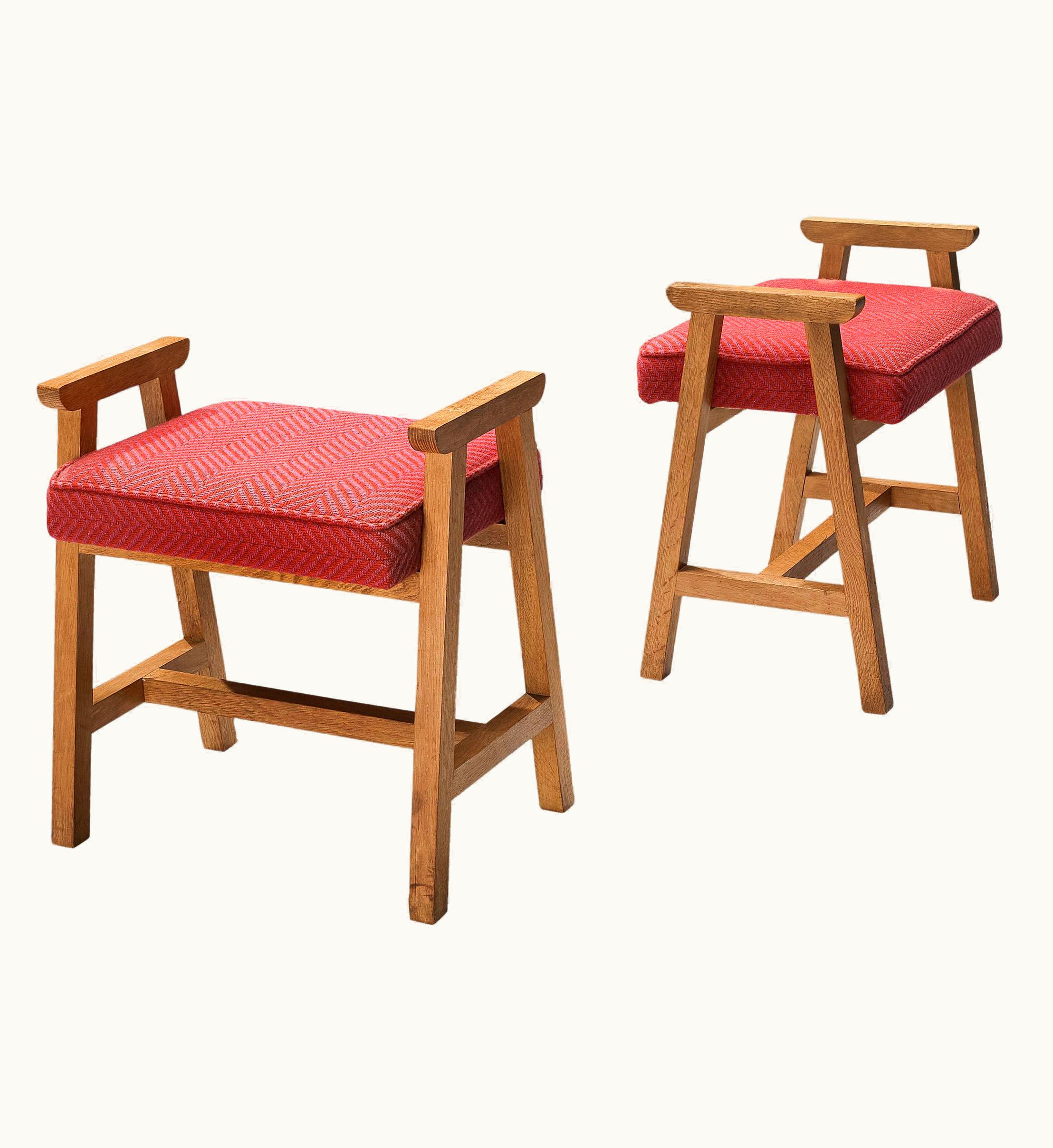 Guillerme et Chambron Guillerme et Chambron Set Of Two Oak And Fabric Stools