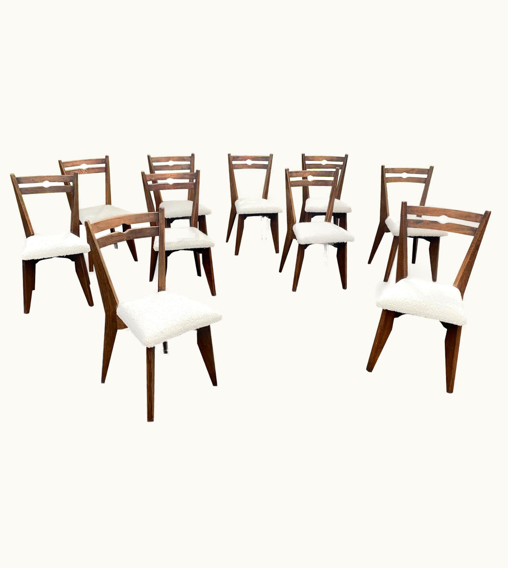 Guillerme et Chambron Guillerme et Chambron, Set Of Ten Oak Chairs. Edition Votre Maison, Circa 1970