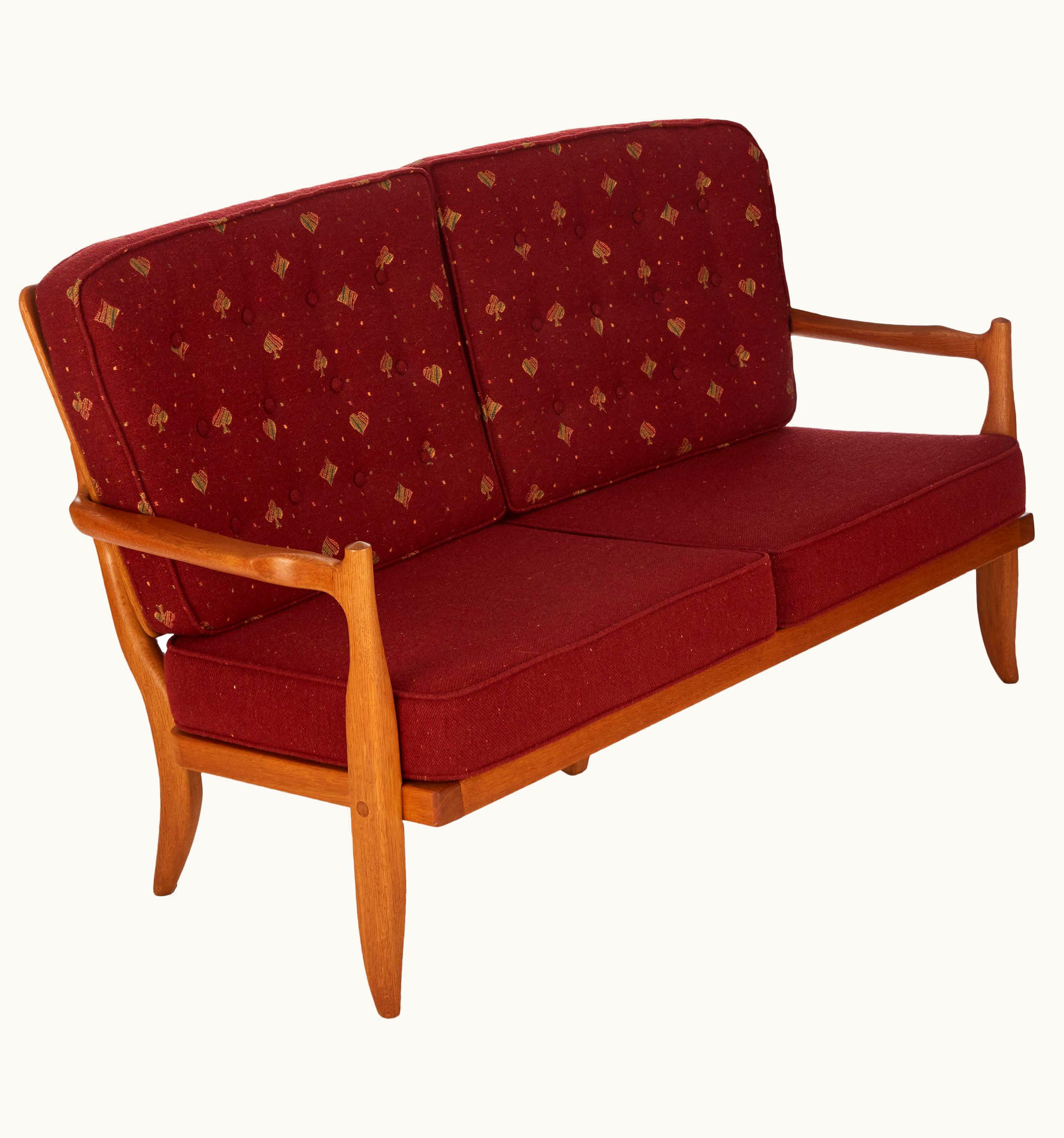 Guillerme et Chambron Guillerme et Chambron, Two-Seat Oak Sofa, France, Mid-20th Century