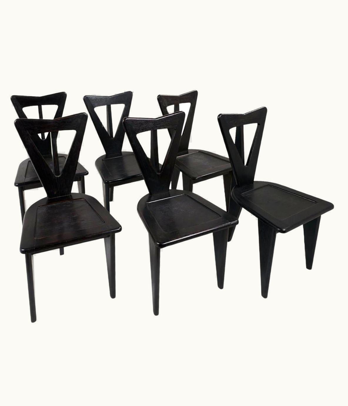 Guillerme et Chambron Guillerme et Chambron Set Of 6 Guillerme Et Chambron Side Chairs, Ebonized Oak, Rare