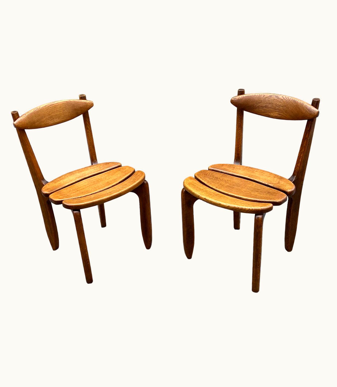 Guillerme et Chambron Guillerme et Chambron, Pair Of Chairs In Solid Oak, Edition Votre Maison, 1970