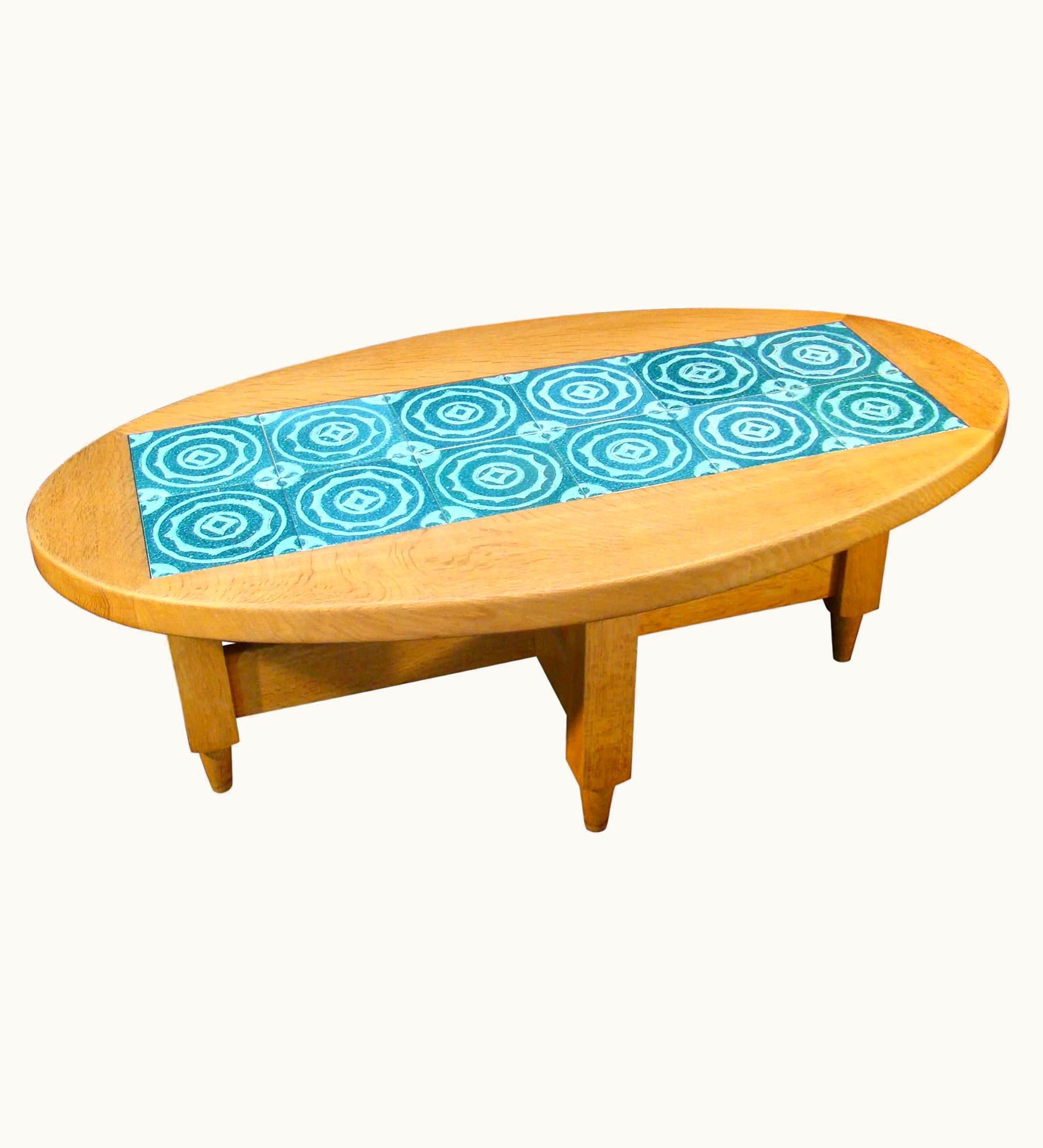 Guillerme et Chambron Guillerme et Chambron, Oak And Ceramic Coffee Table, Edition Votre Maison, 1970