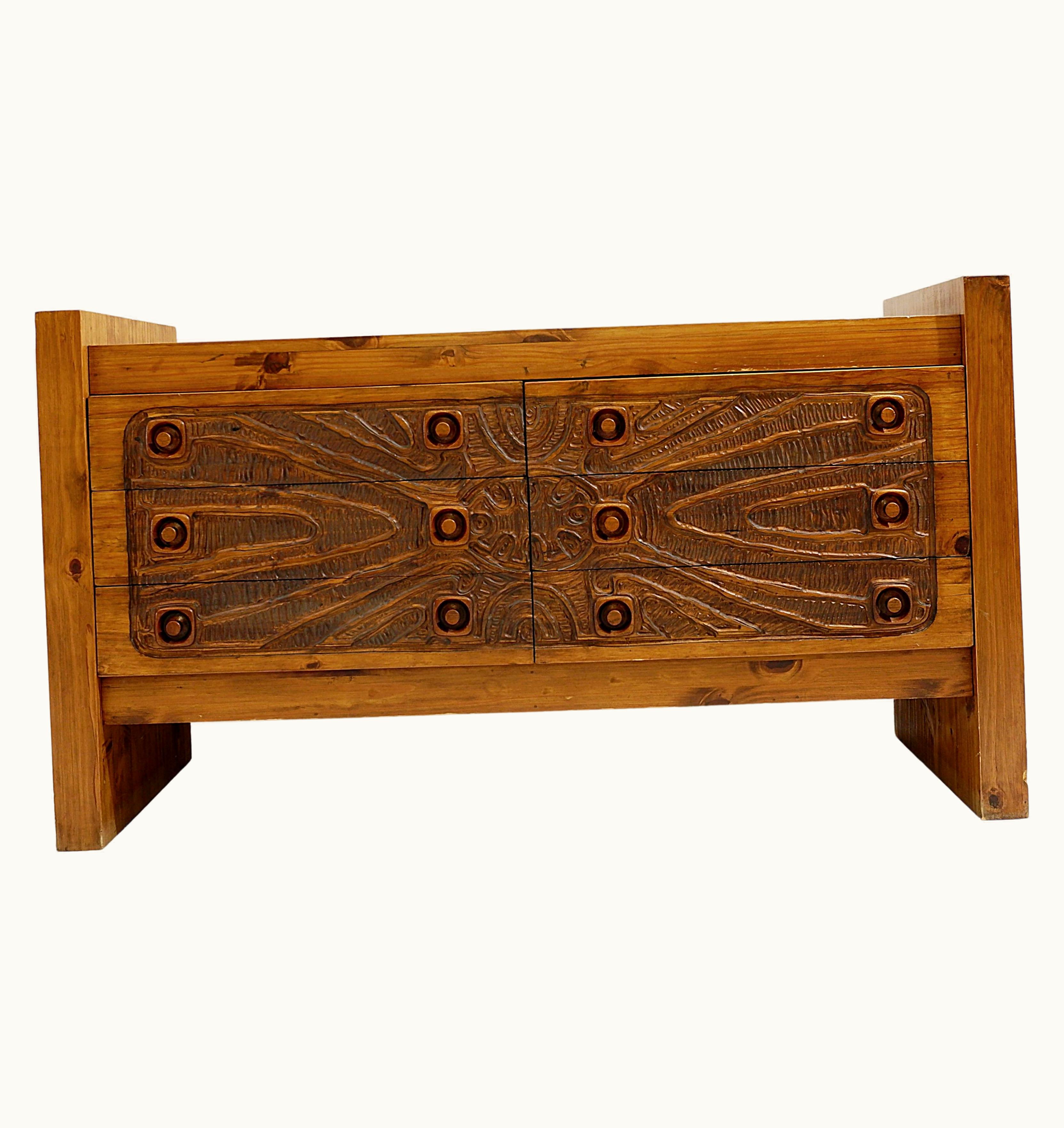 Guillerme et Chambron Guillerme et Chambron Midcentury Brutalist Solid Wood Sideboard