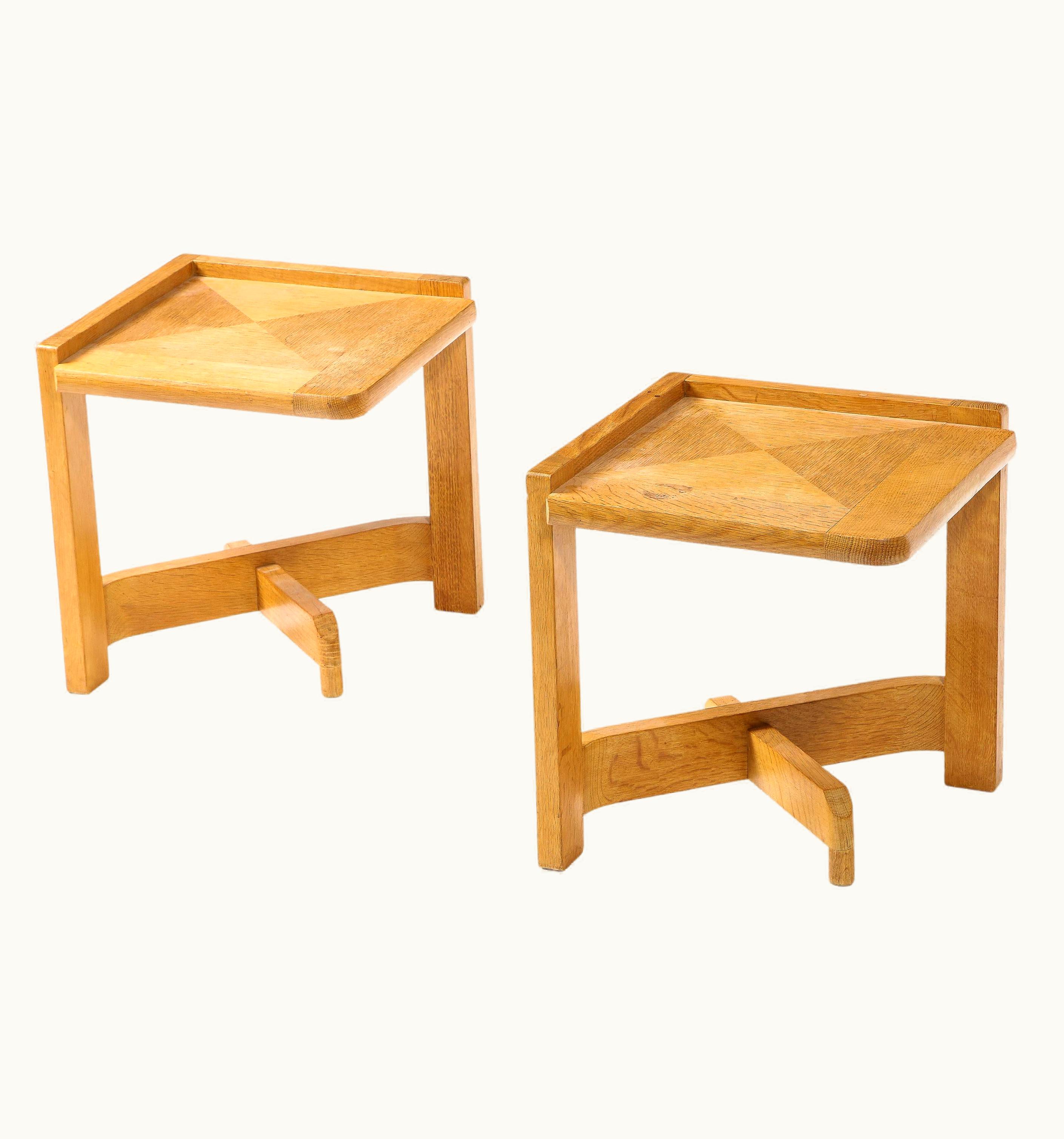 Guillerme et Chambron Oak End Tables, France, 1950's