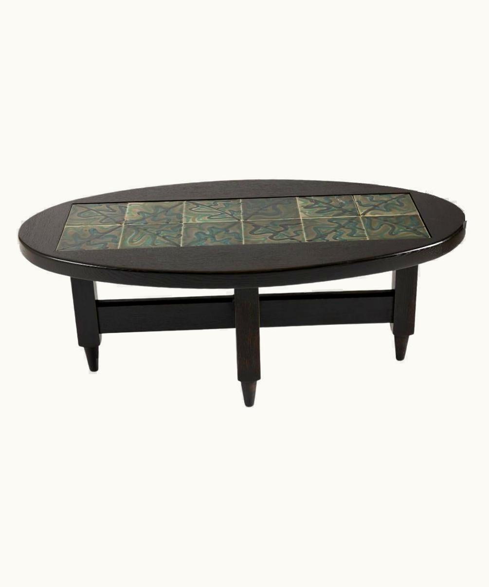 Guillerme et Chambron, Ebonized Tile-topped Coffee Table, France