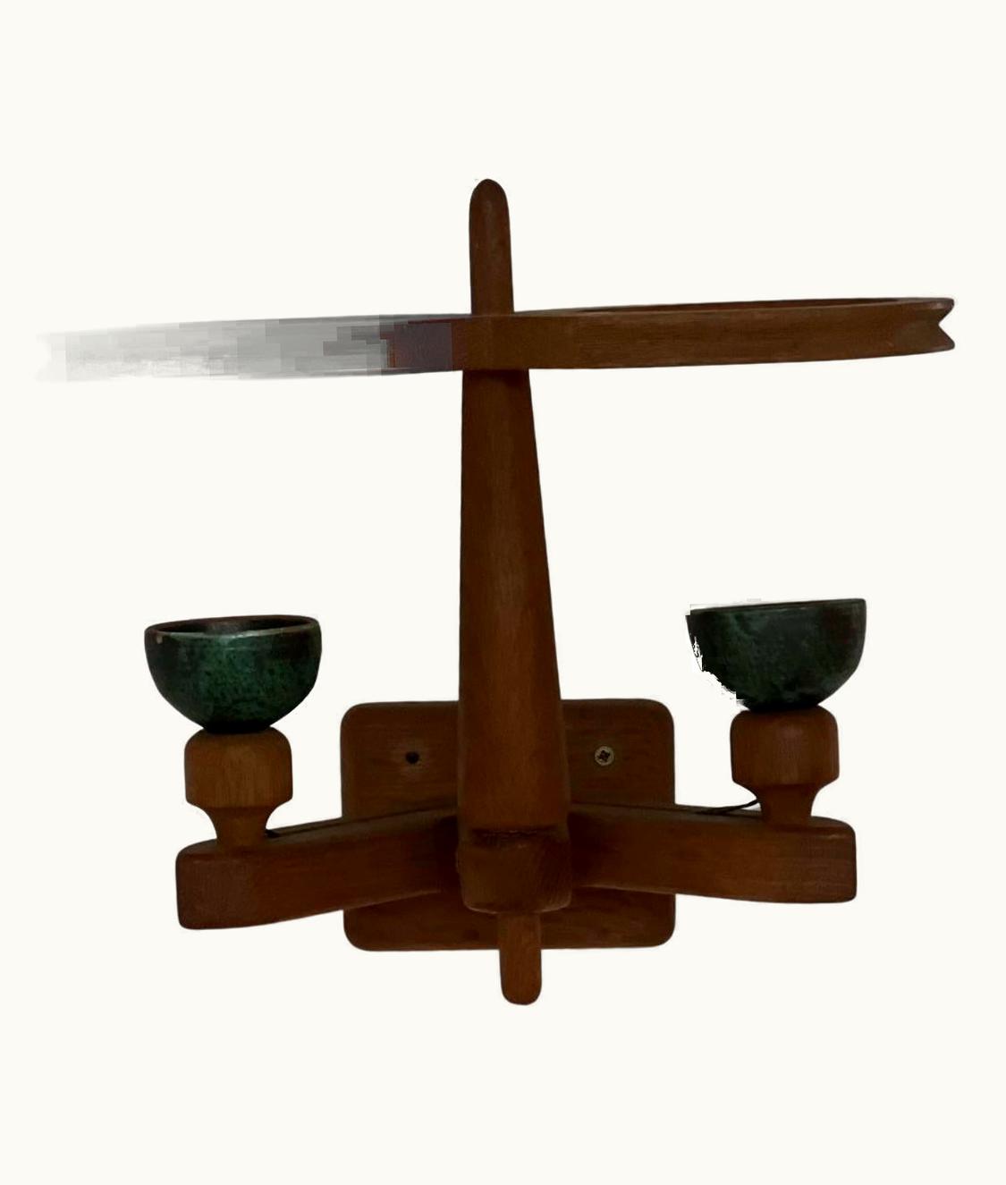 Guillerme et Chambron Guillerme et Chambron Single Guillerme Et Chambron Oak Mid-Century Wall Light