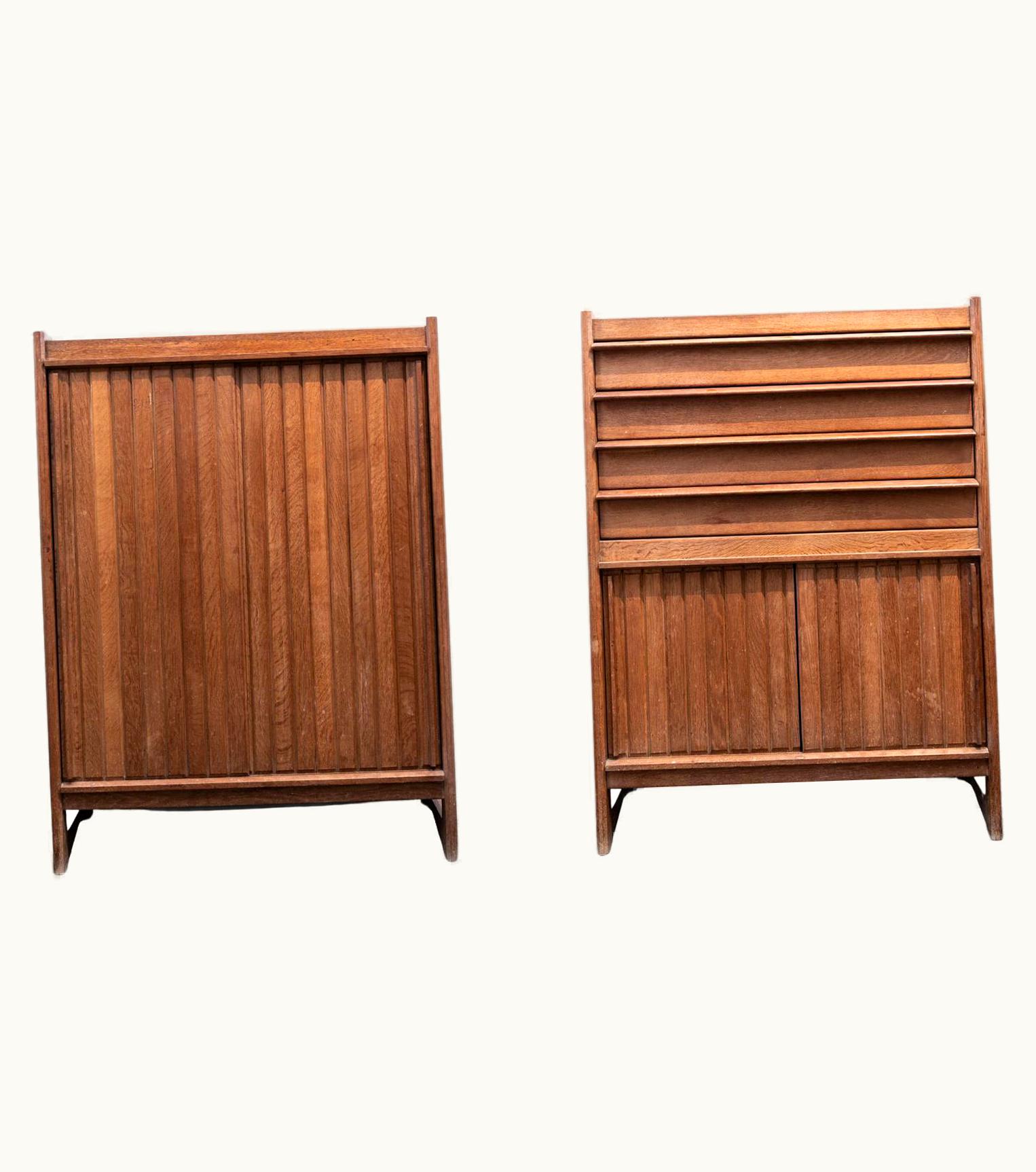 Guillerme et Chambron Pair Of Mid Century Oak Cabinets By Guillerme Et Chambron