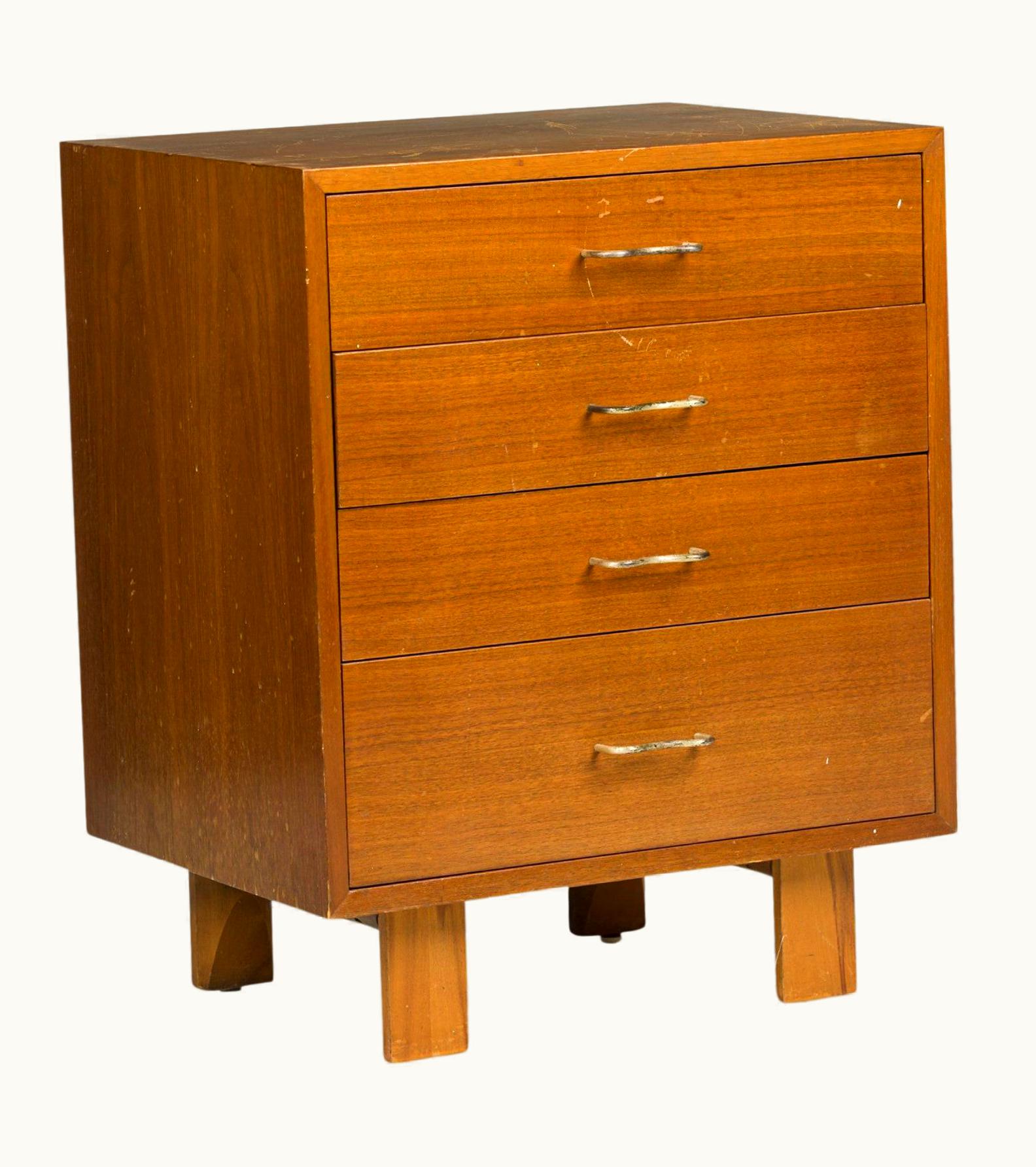 Herman Miller;George Nelson Pair Of George Nelson For Herman Miller Walnut Veneer 4-Drawer Commodes