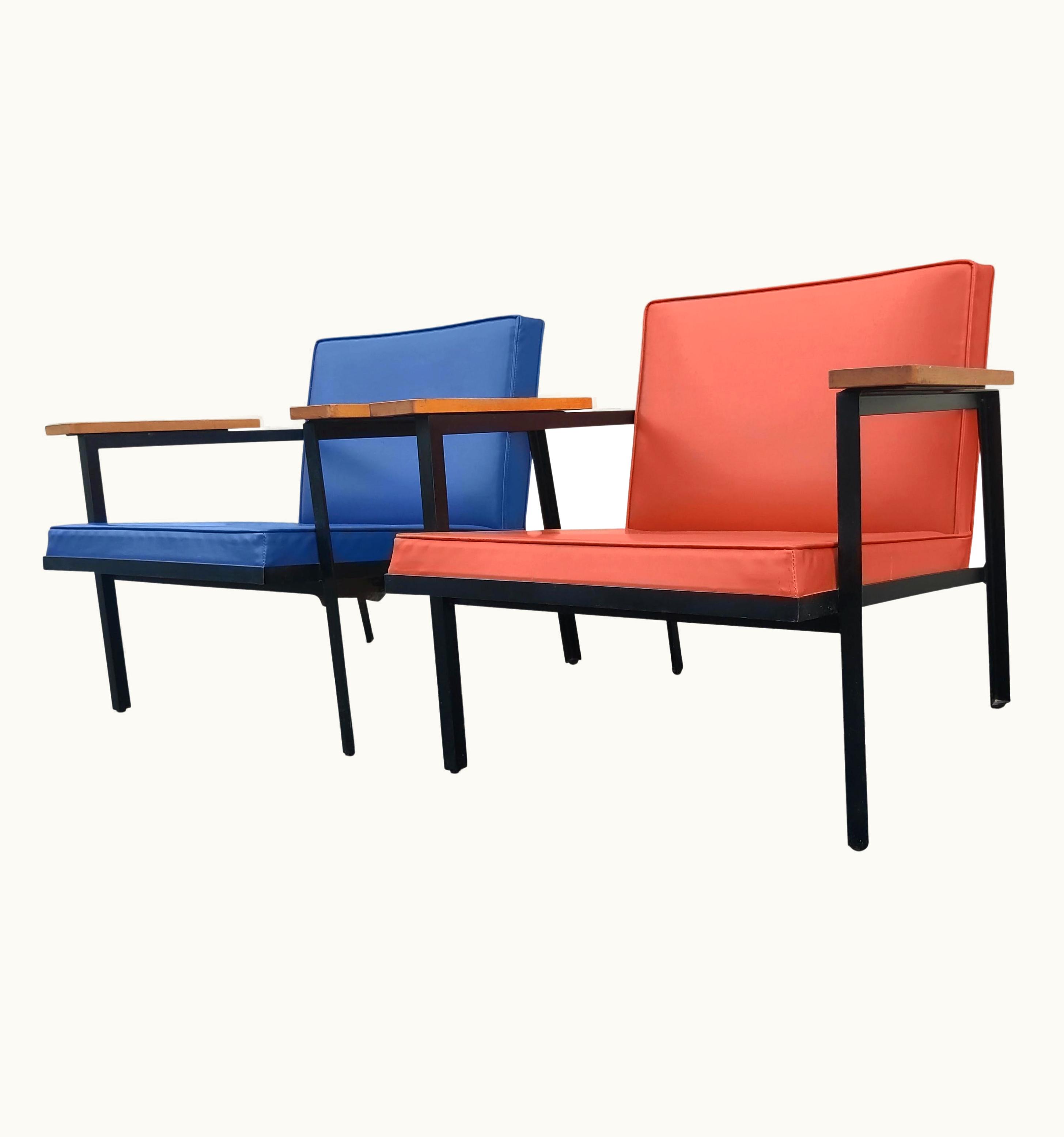 George Nelson George Nelson Rare & Original George Nelson Steel Frame Lounge Chairs Pair Herman Miller 1950s