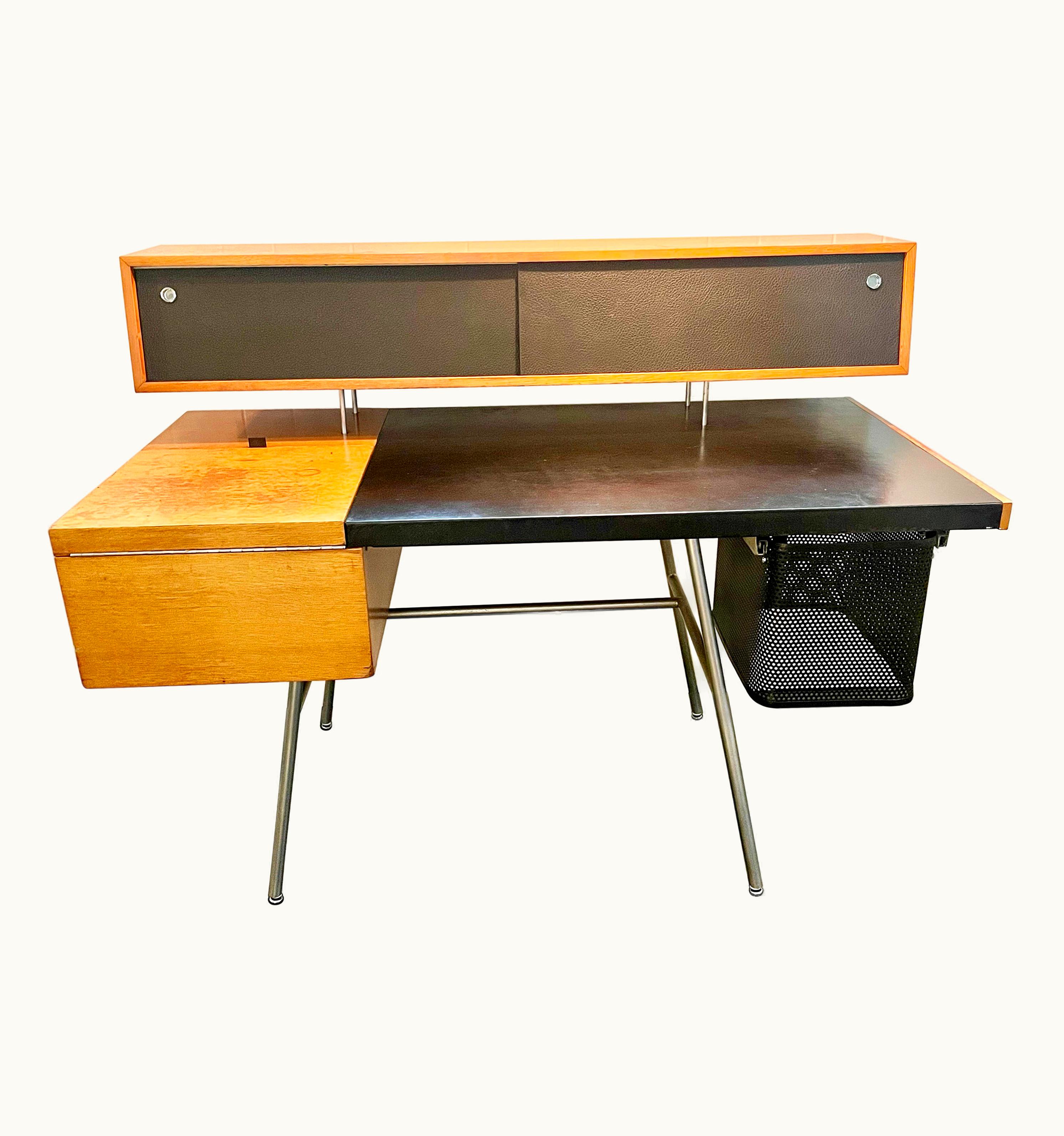 George Nelson George Nelson For Herman Miller Office Desk, Rare Black Leather Writing Surface
