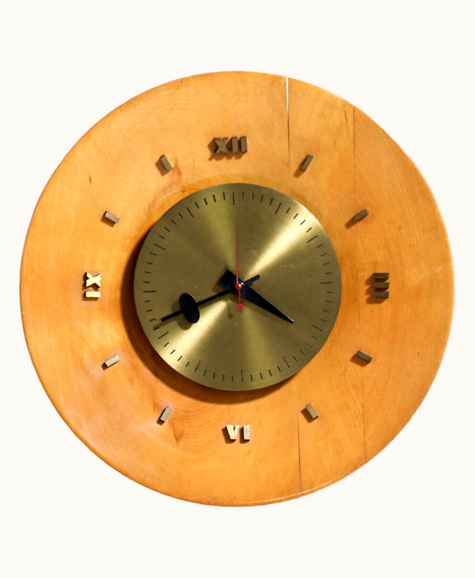 George Nelson George Nelson Birch & Brass Wall Clock For Howard Miller