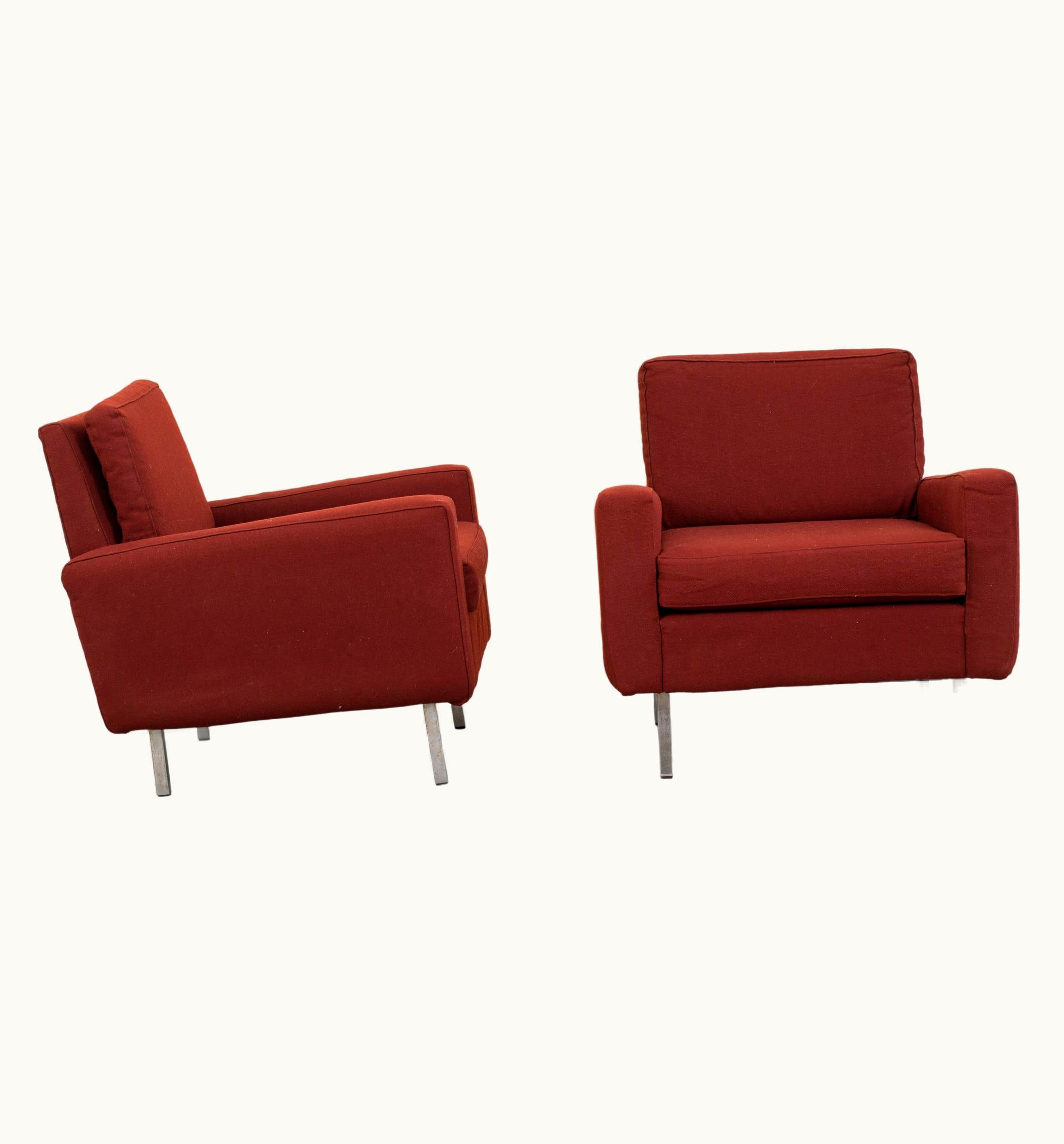 George Nelson Set Of Two Armchairs In Red Fabric By Herman Miller 1960s