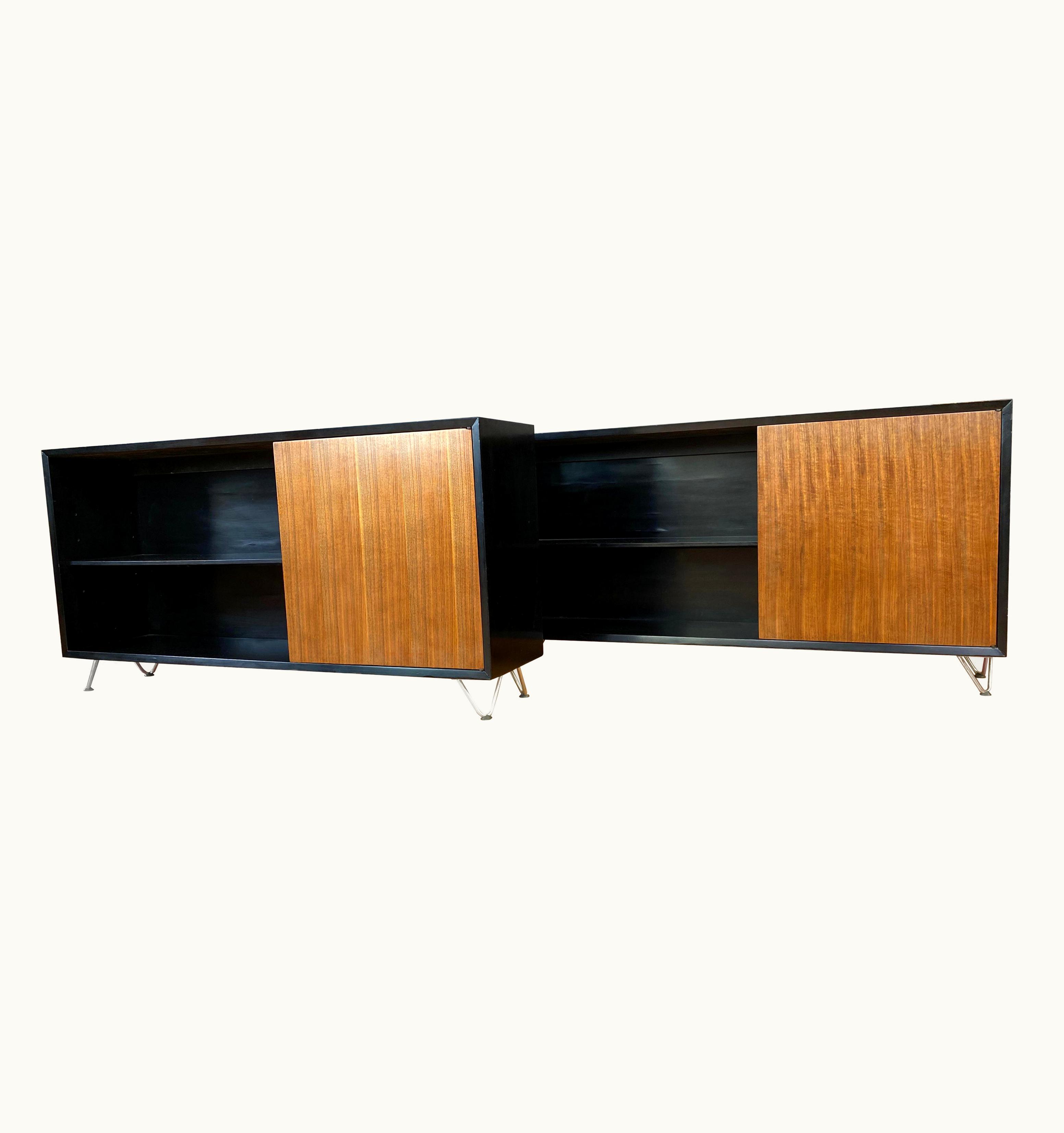 George Nelson George Nelson Pair George Nelson For Herman Miller Black Bookcases With Walnut Doors