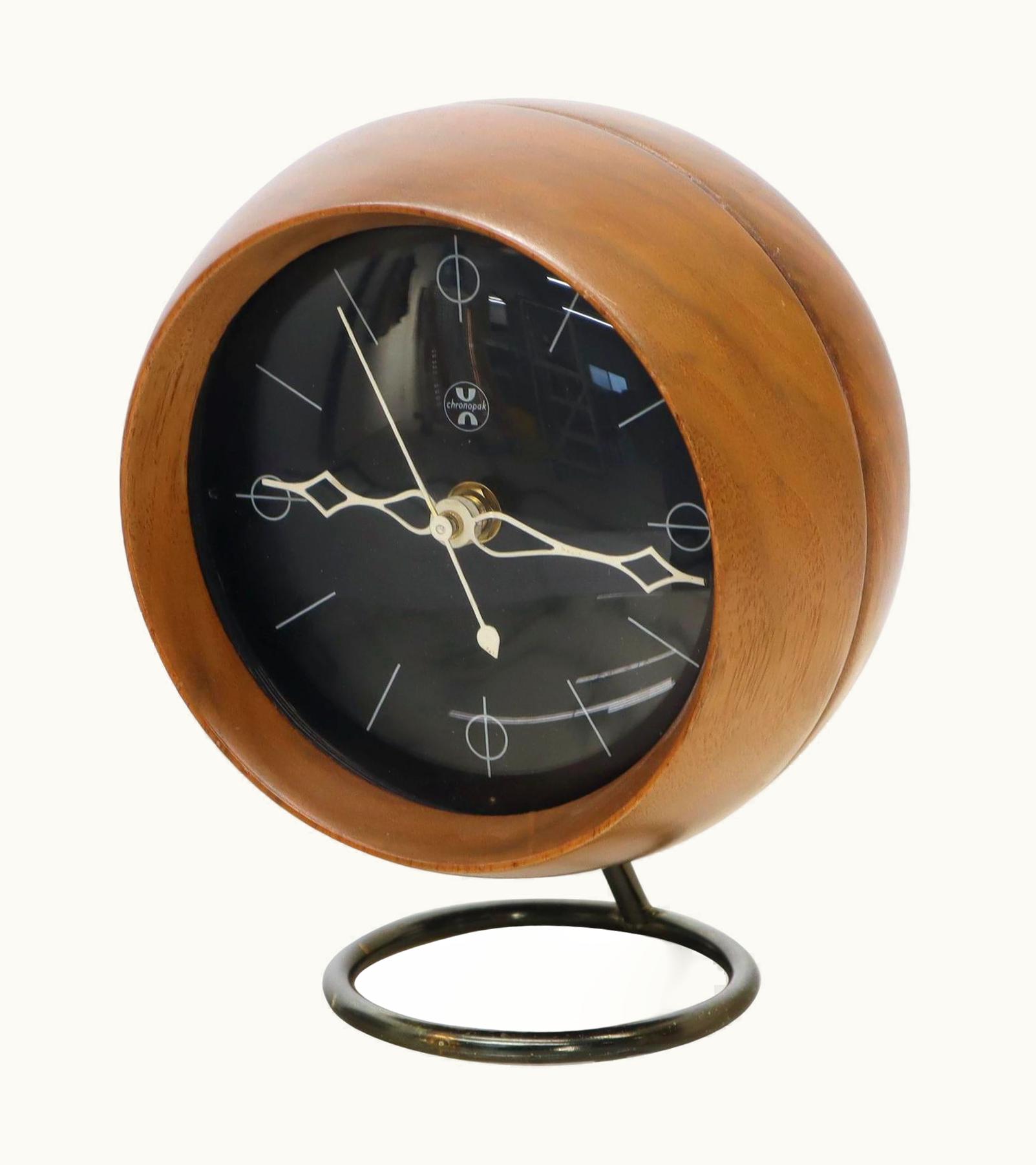 George Nelson George Nelson Chronopak Orb Round Ball Shape Turned Walnut Desk Clock