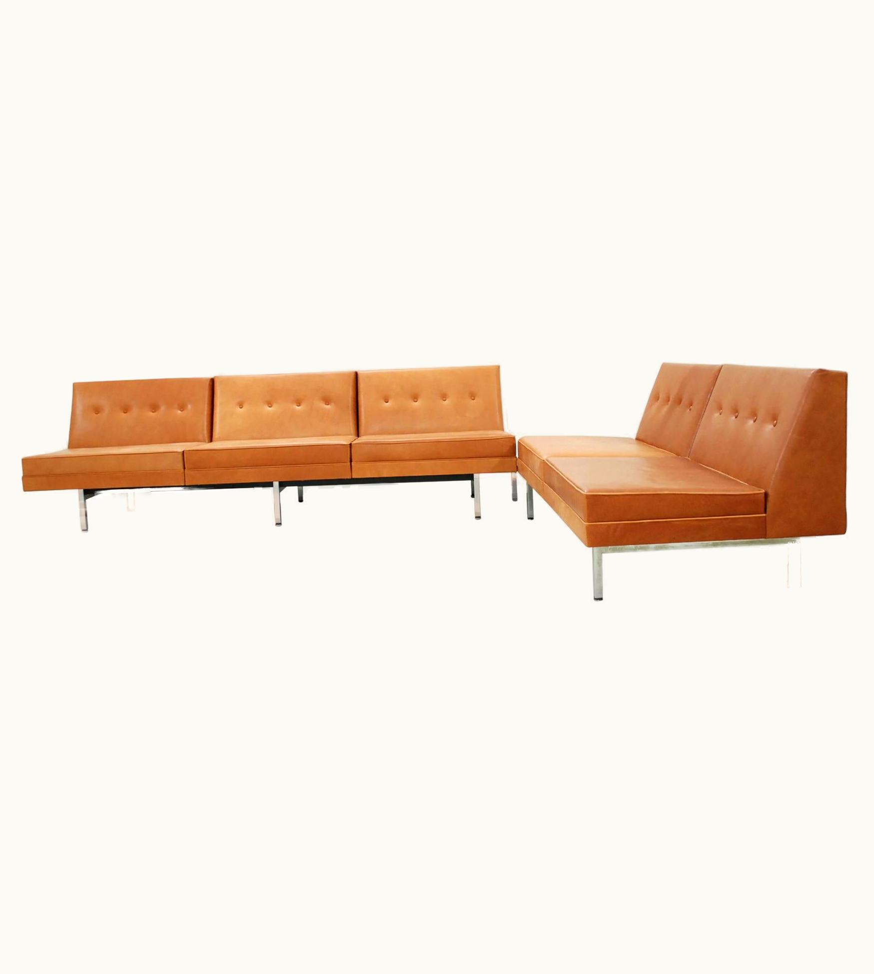 George Nelson Herman Miller George Nelson Modular Seating Cognac Natural Leather Sofa