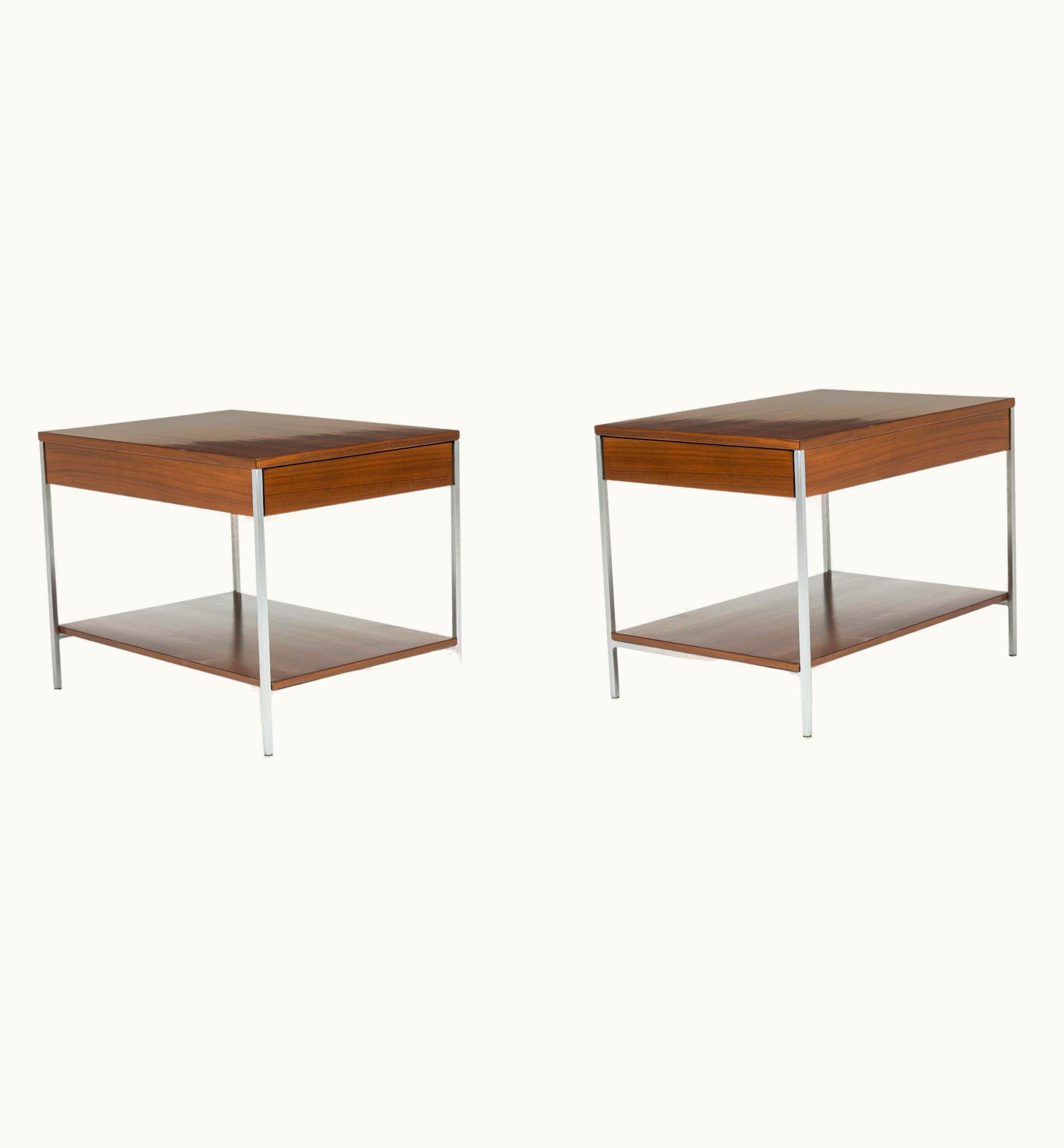 Herman Miller;George Nelson Pair Of George Nelson For Herman Miller Walnut Veneer And Satin Chrome End / Sid