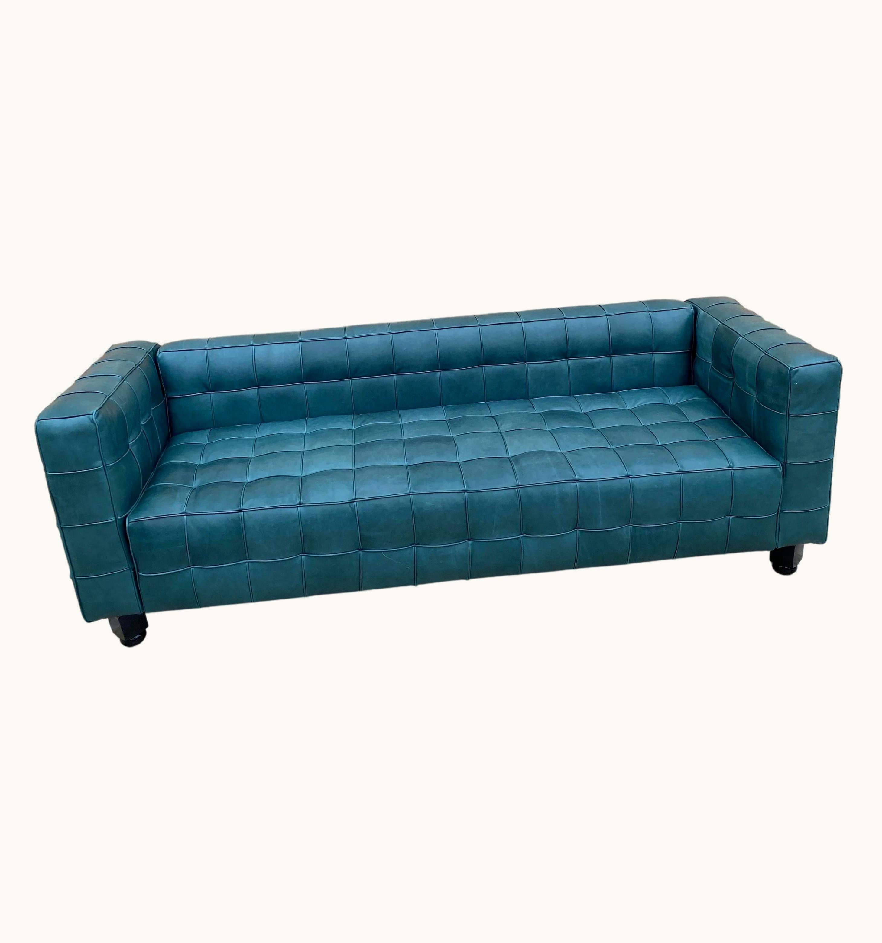 Josef Hoffmann Josef Hoffmann Vintage Josef Hoffmann Style Italian Kubus Sofa, Newly Upholstered In Leather