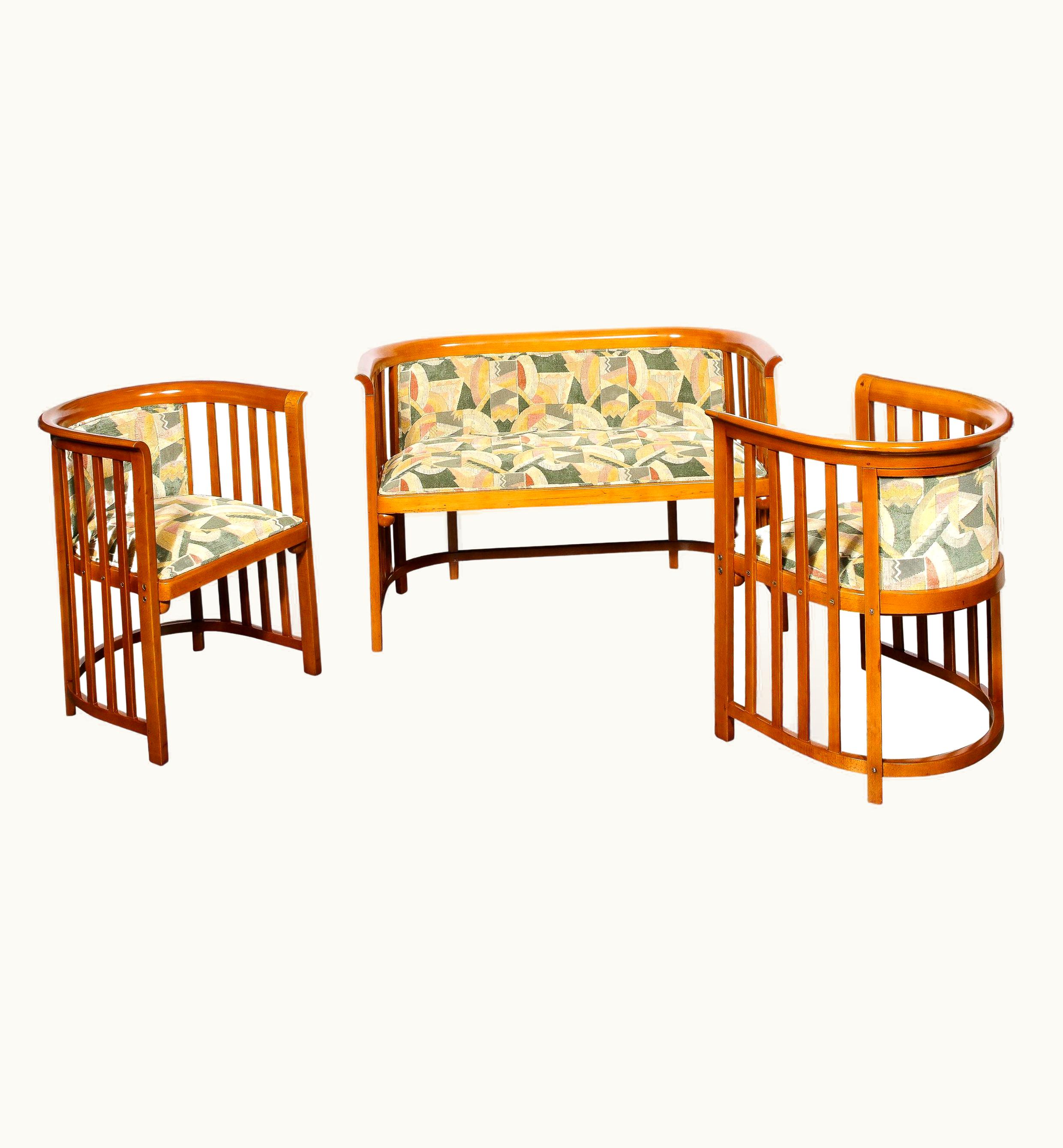 Josef Hoffmann Josef Hoffmann Three Piece Set By Josef Hoffmann W/ Beech Frame & Clarence House Fabric