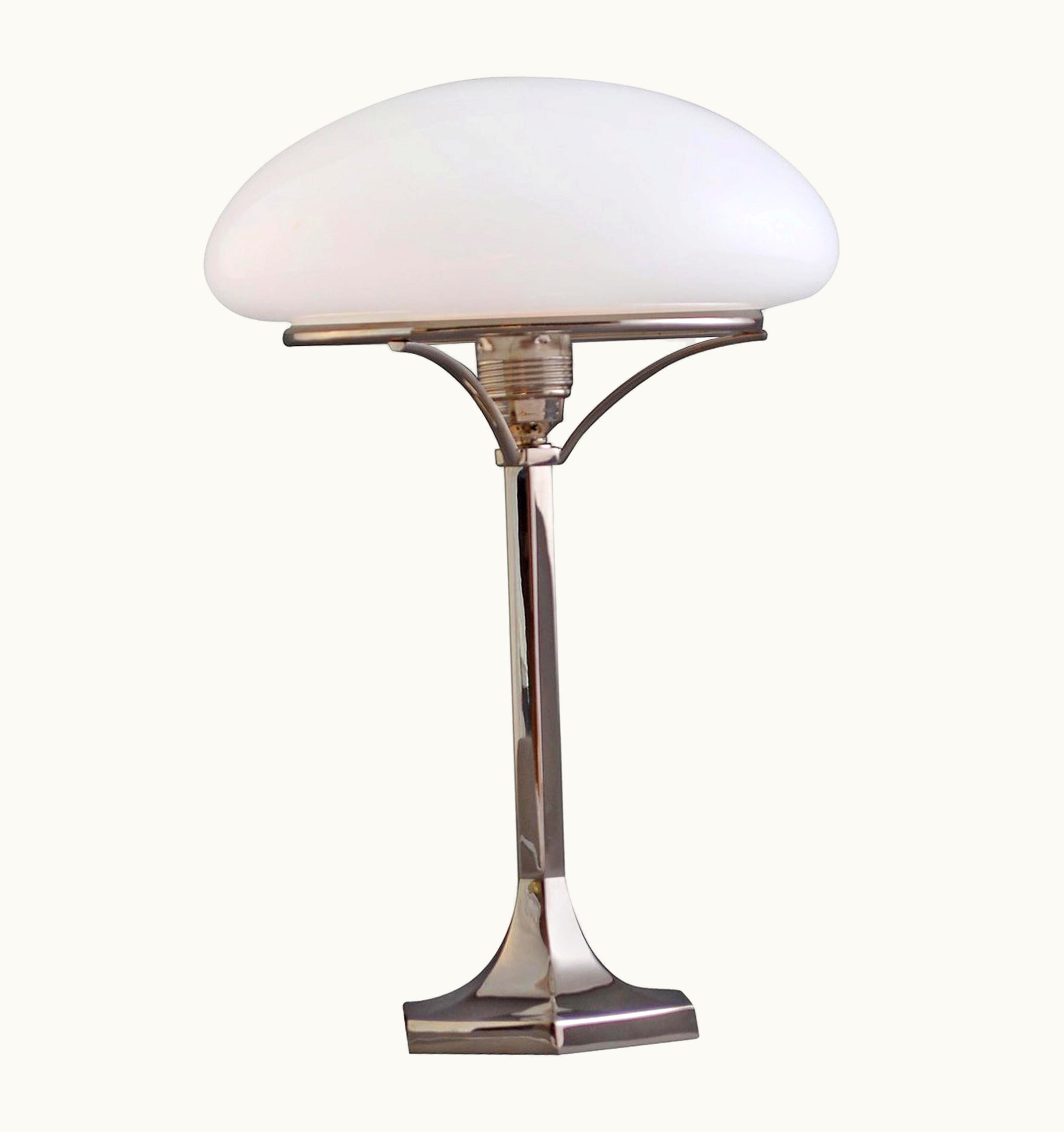Josef Hoffmann Josef Hoffmann Viennese Jugendstil Opaline Glass & Brass Table Lamp, Re Edition