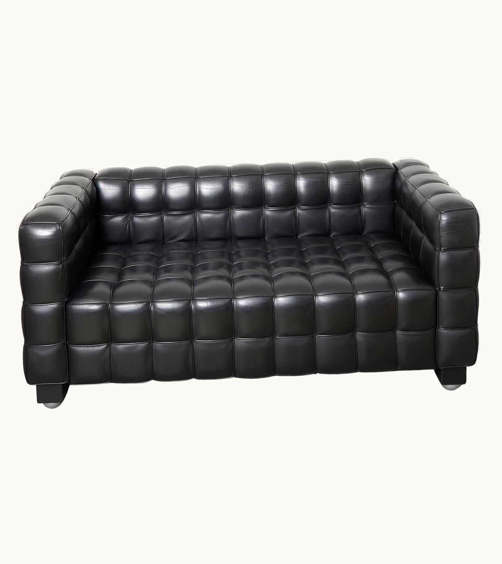 Josef Hoffmann Josef Hoffmann Mid-Century Modern Black Leather Kubus Sofa By Josef Hoffmann, Wittmann C.1980