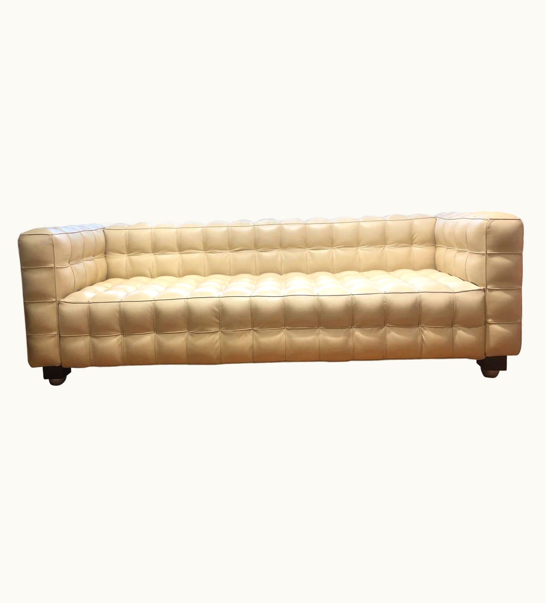Josef Hoffmann Josef Hoffmann Rare Beige Leather Wittmann Kubus Sofa