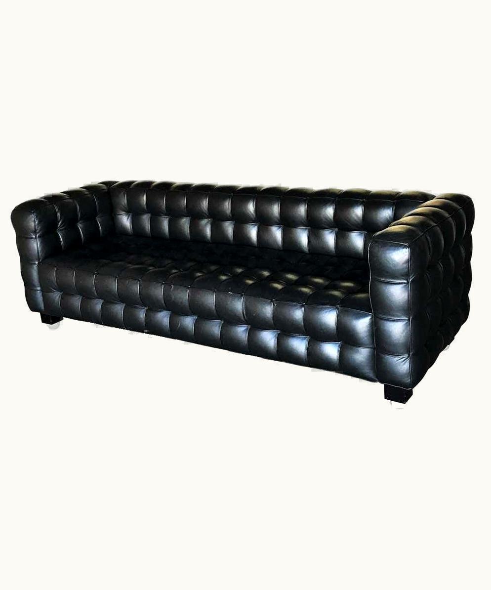 Josef Hoffmann Josef Hoffmann Black Leather Kubus Sofa For Wittmann