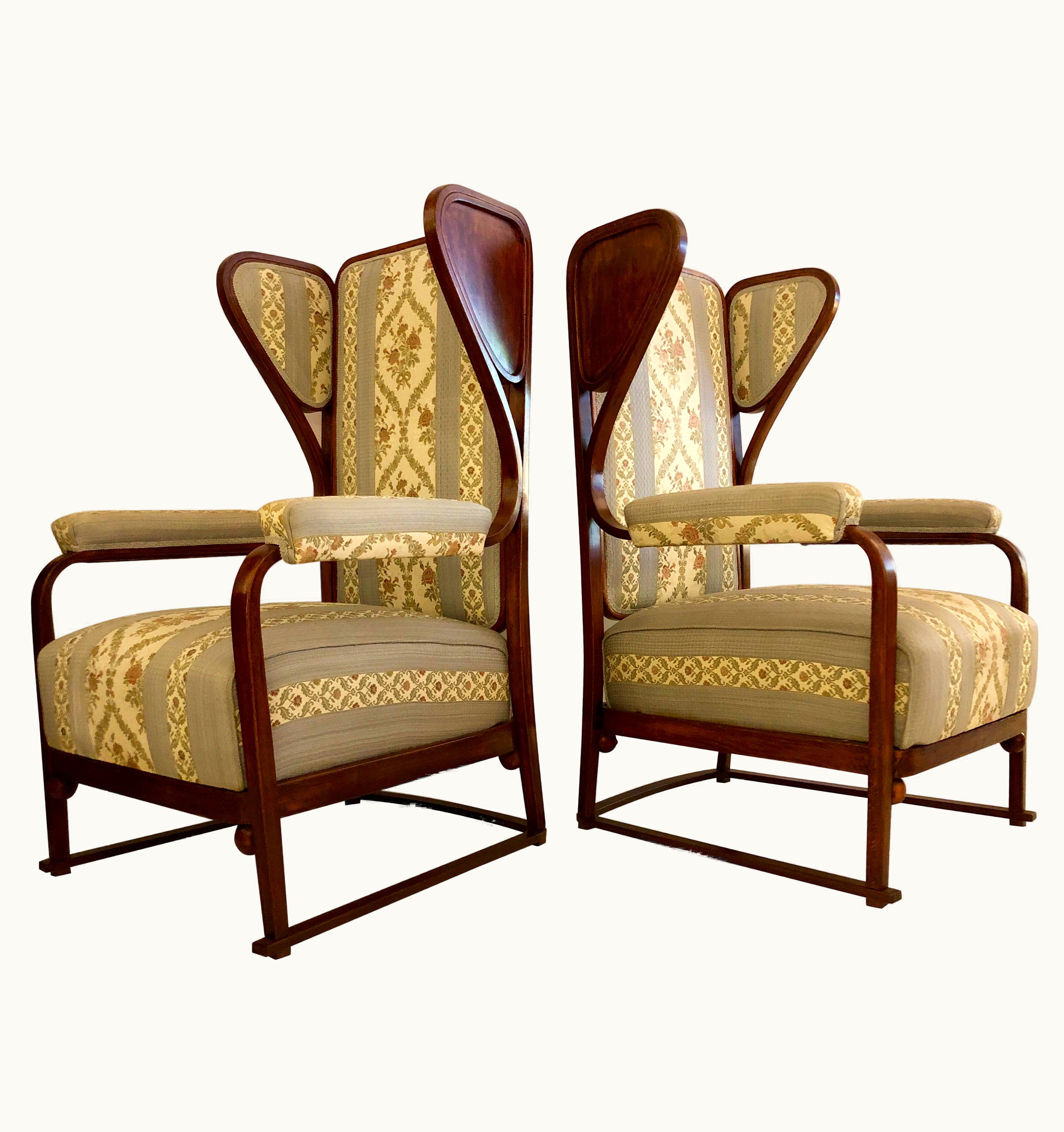 Josef Hoffmann Josef Hoffmann Rare Pair Of Josef Hoffmann Wingback Chairs