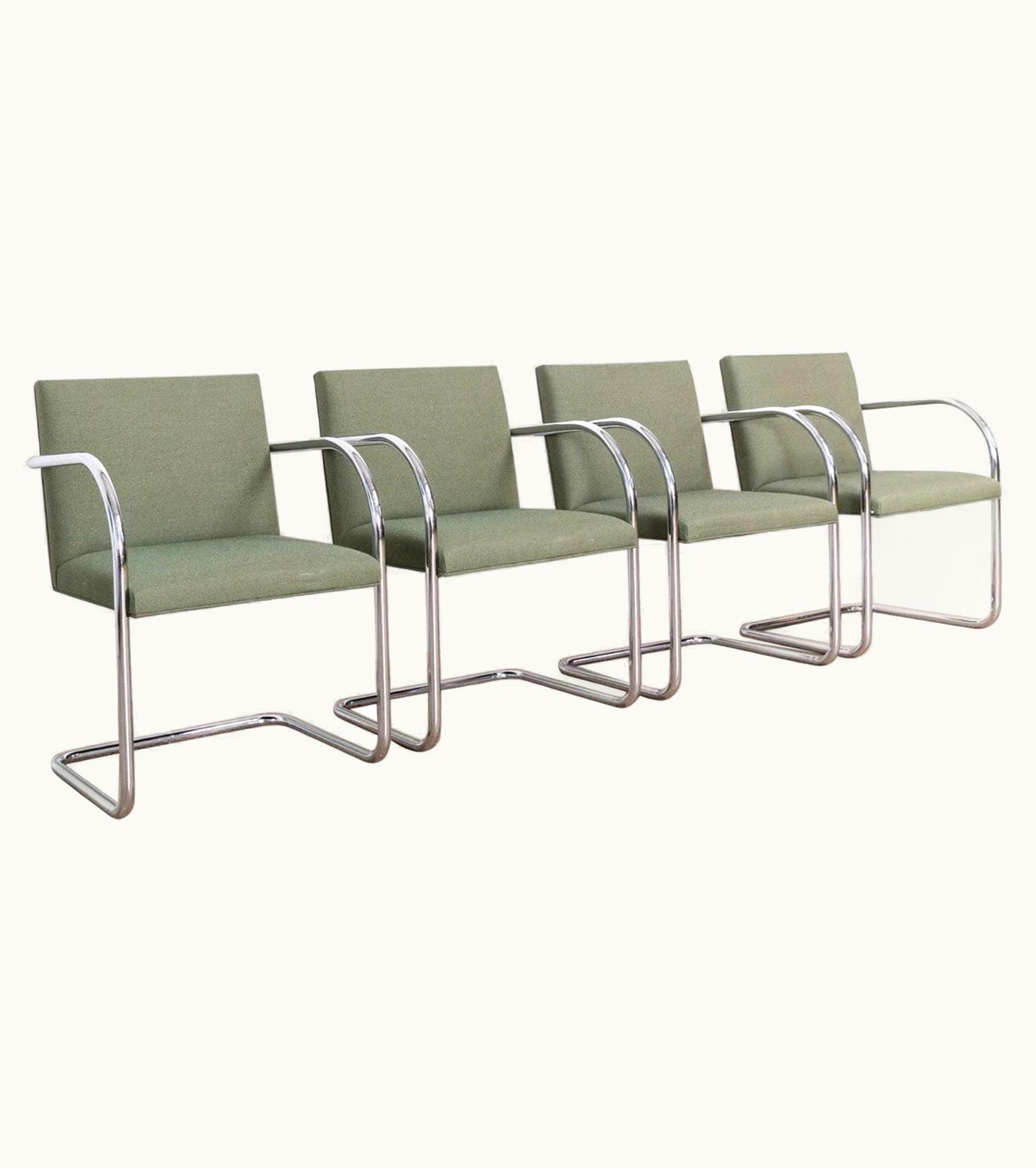 Ludwig Mies van der Rohe Ludwig Mies van der Rohe Bauhaus Green Brno Tubular Cantilever Dining Chairs By Mies Van Der Rohe