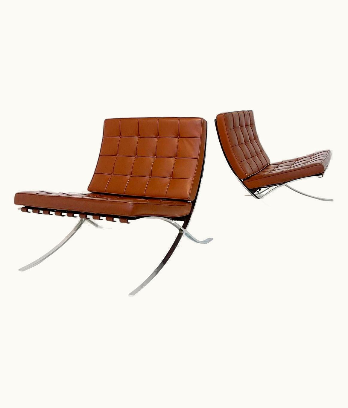 Ludwig Mies van der Rohe Ludwig Mies van der Rohe Pair Of Brown Leather Barcelona Chairs By Mies Van Der Rohe For Knoll
