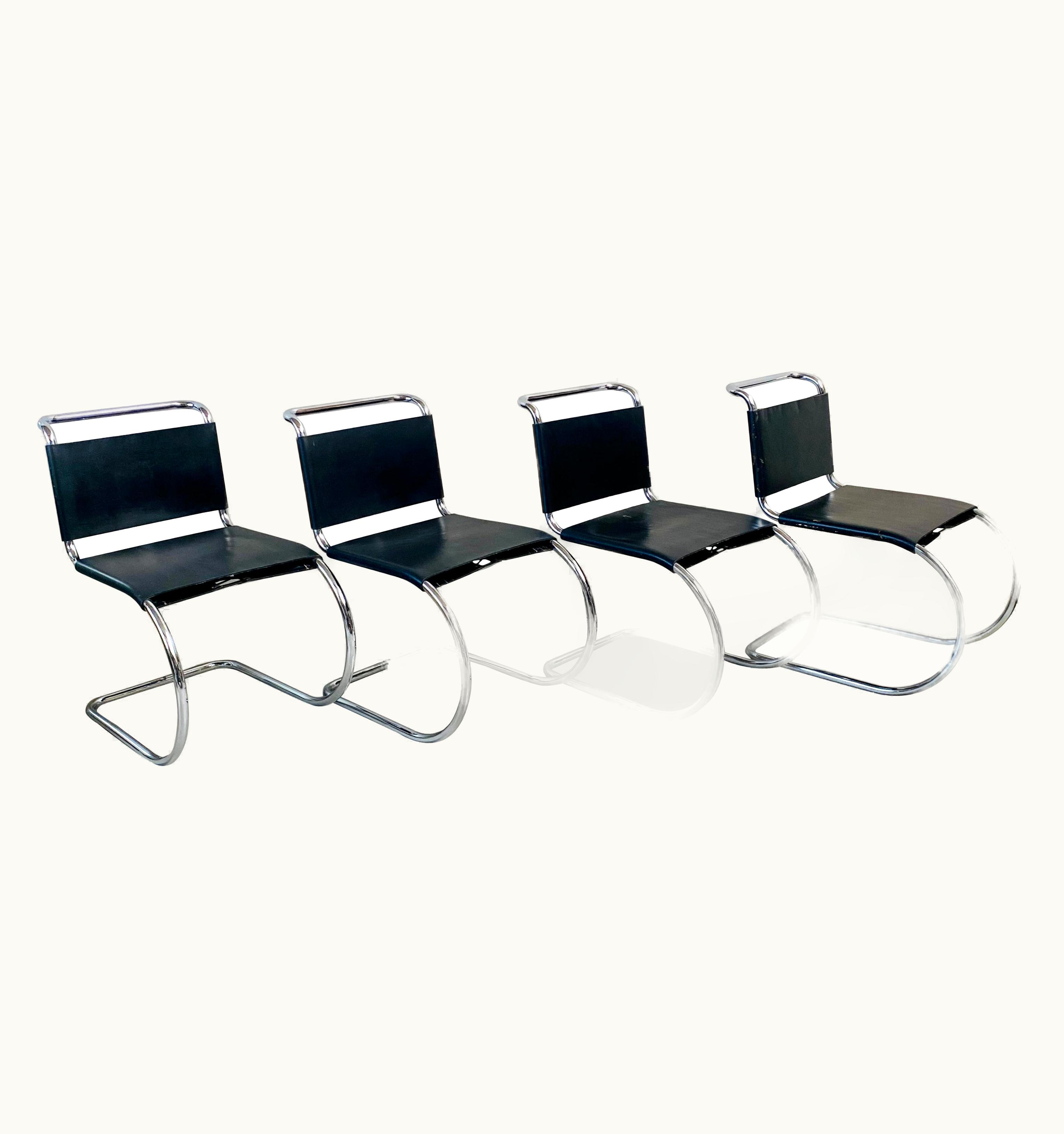 Ludwig Mies van der Rohe Ludwig Mies van der Rohe Set Of 4 Leather Mr Series Mies Van Der Rohe Dining Chairs, Italy 1970s