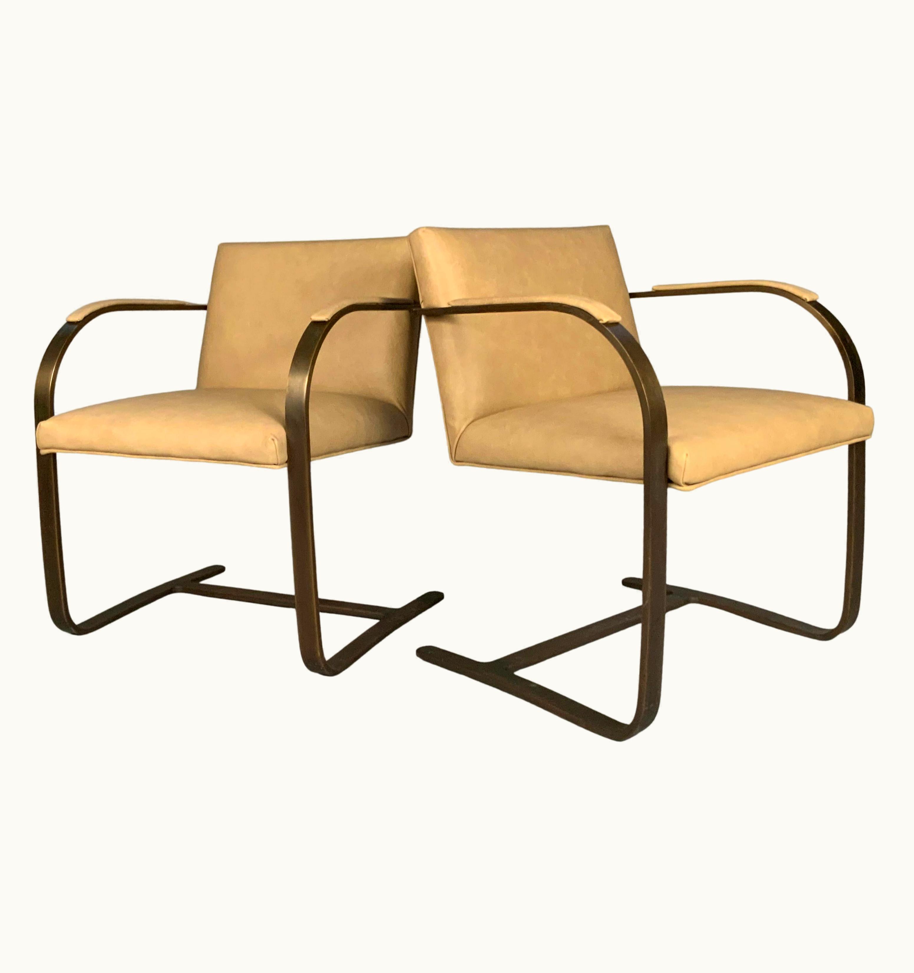 Ludwig Mies van der Rohe Pair Of Leather Brno Flat Bar Chairs By Mies Van Der Rohe For Knoll