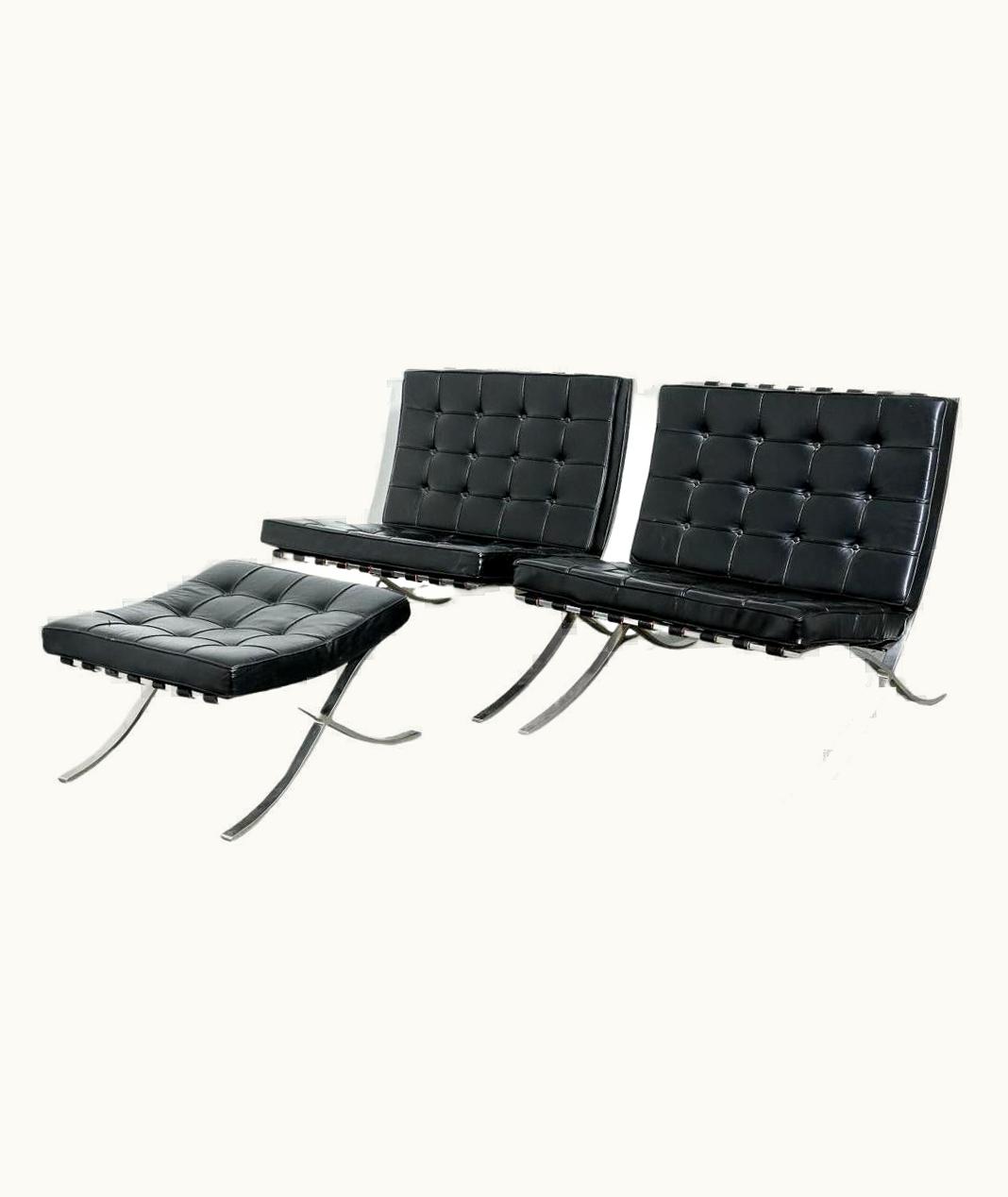 Ludwig Mies van der Rohe Ludwig Mies van der Rohe Vintage Barcelona Lounge Chairs Set With Ottoman By Knoll